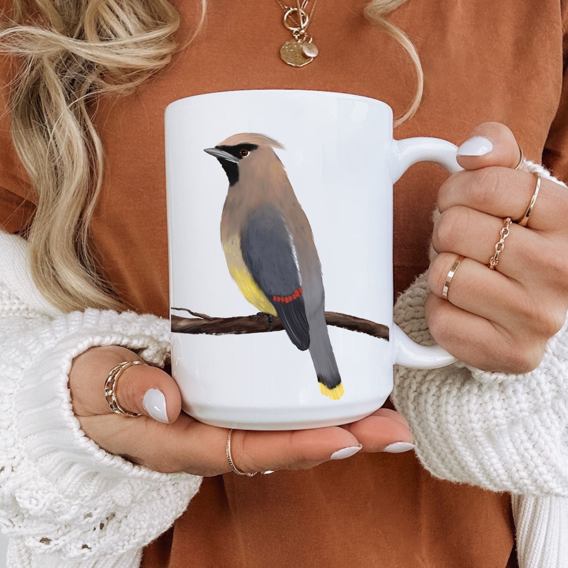 Cedar Waxwing Bird Ceramic Coffee Mug - MerikaArt