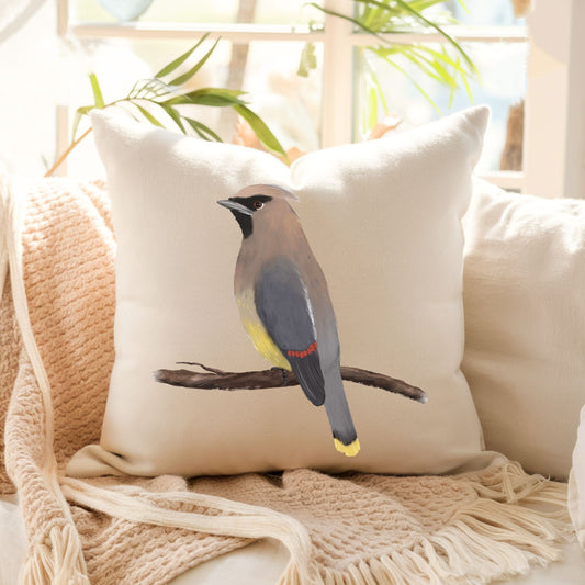 Cedar Waxwing Bird Pillow - MerikaArt