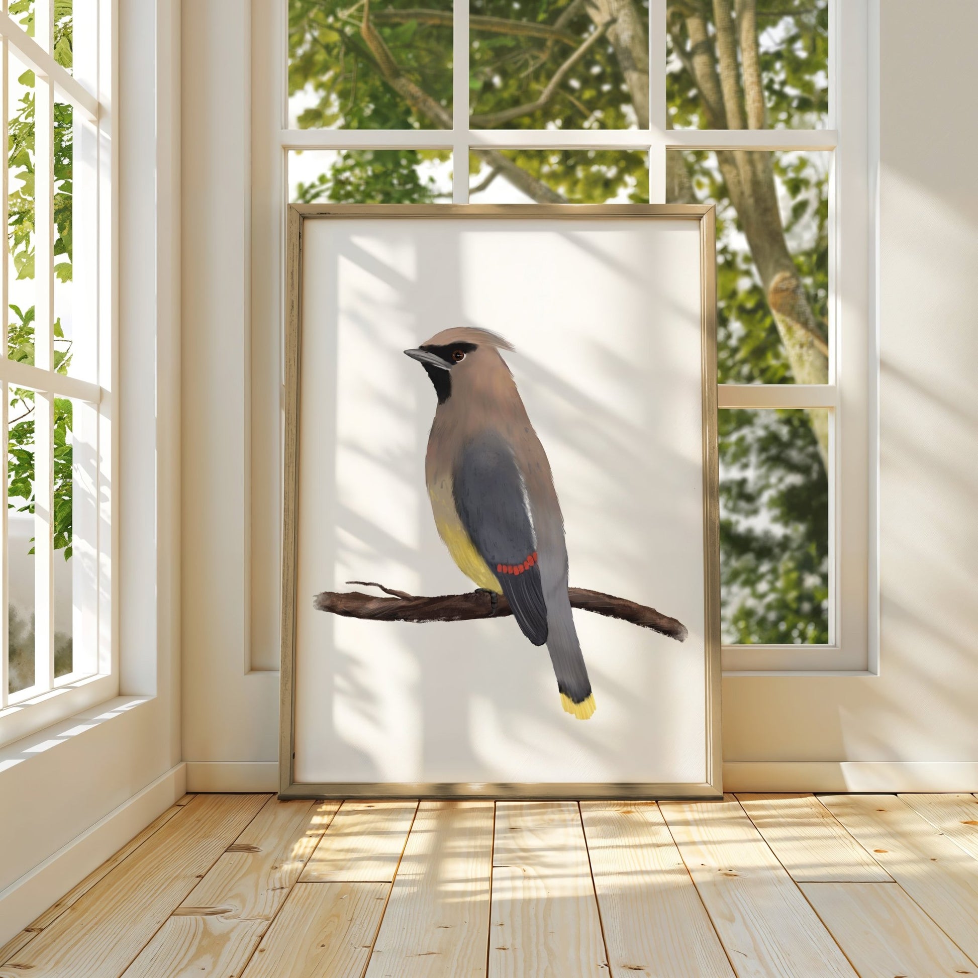 Cedar Waxwing Wall Art Print – Elegant Songbird Illustration for Nature Lovers - MerikaArt