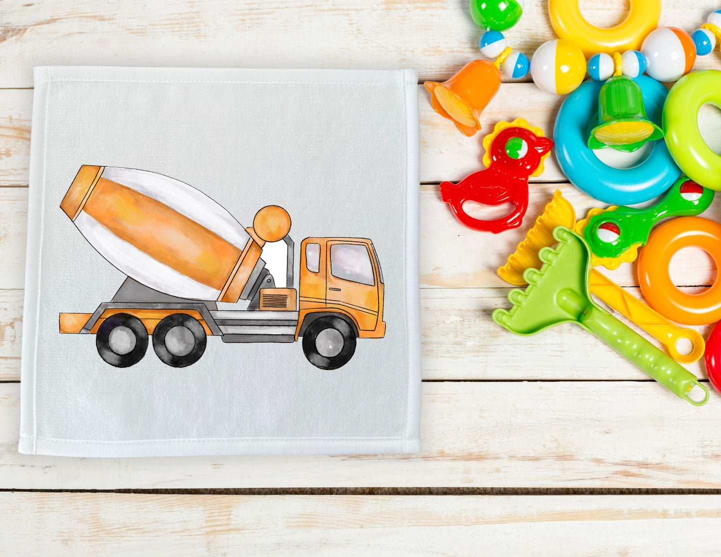 Cement Mixer Washcloth | "Construction Crew Bright" - MerikaArt