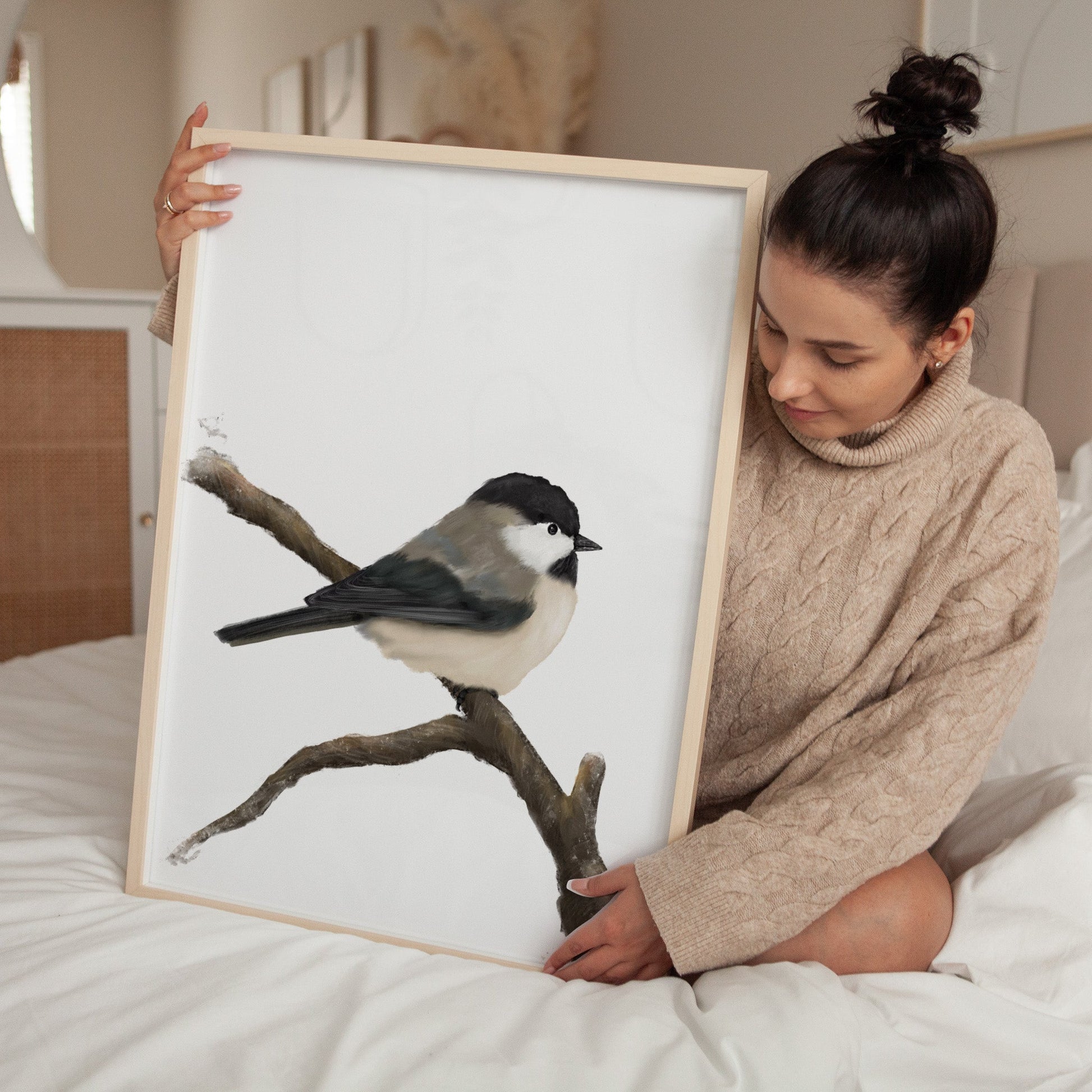 Chickadee Art Print – Elegant Nature - Inspired Bird Decor - MerikaArt