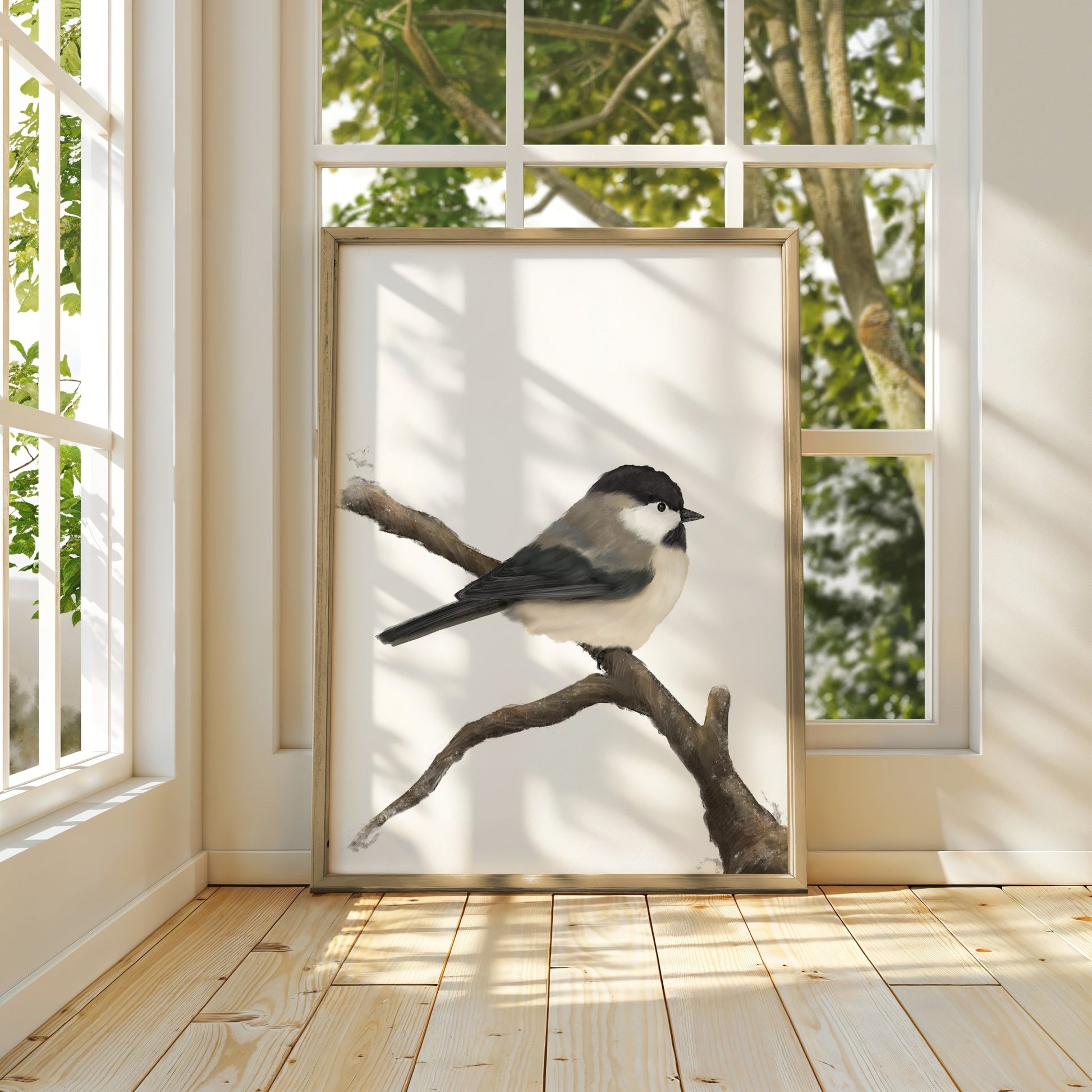 Chickadee Art Print – Elegant Nature - Inspired Bird Decor - MerikaArt