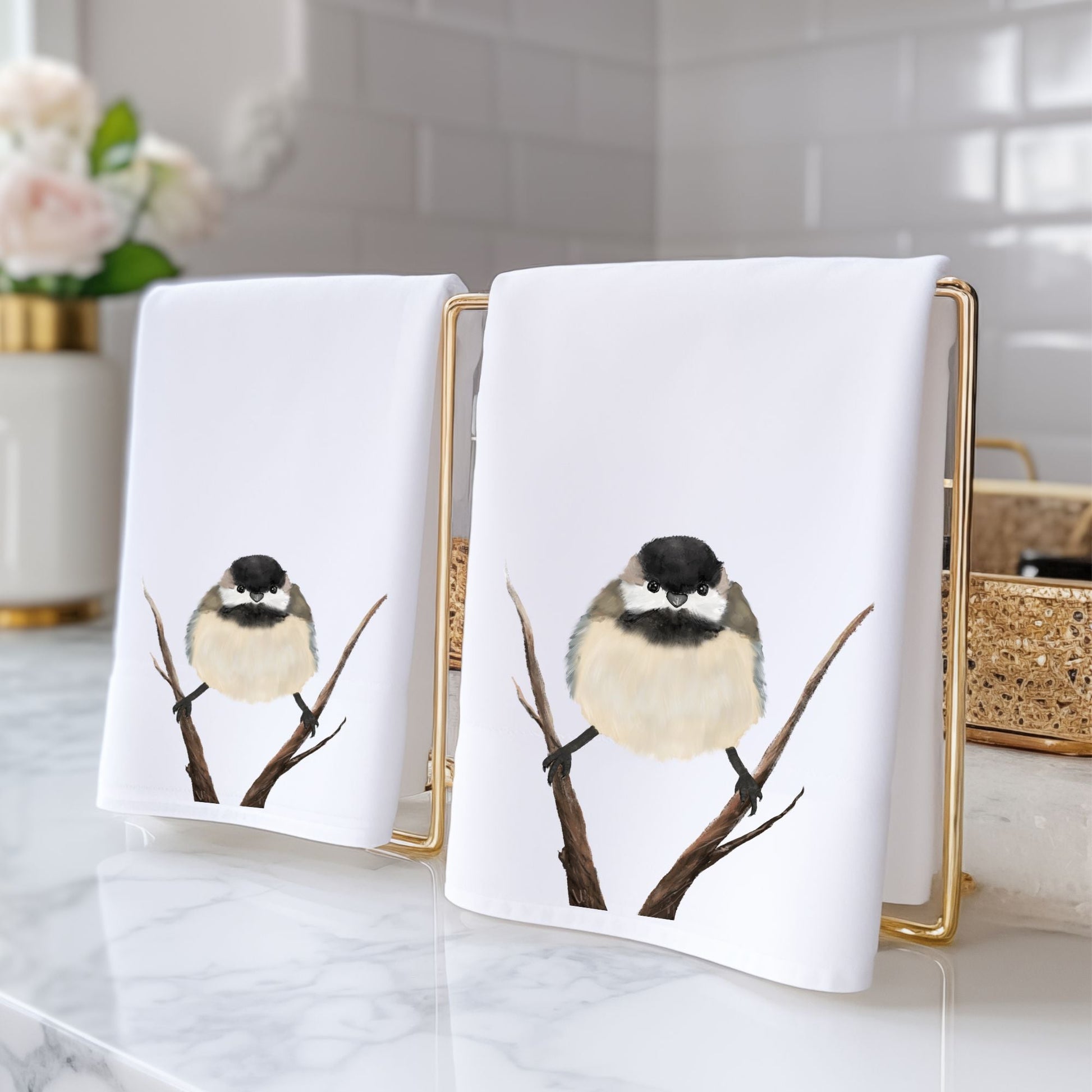 Chickadee Bird Bathroom Towel - MerikaArt