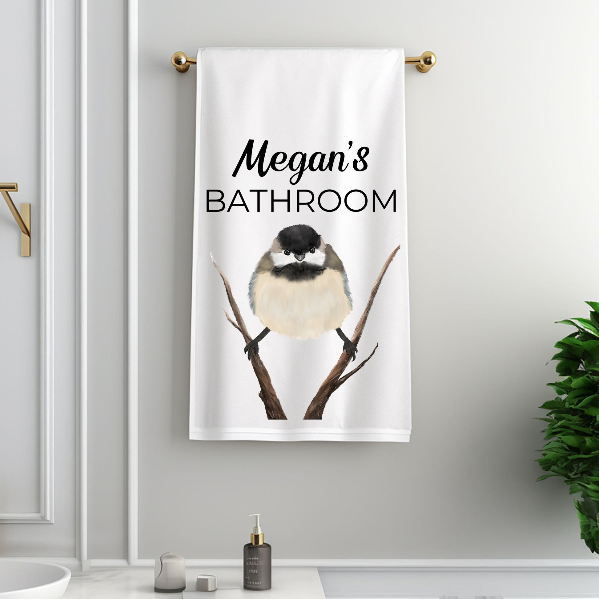 Chickadee Bird Bathroom Towel - MerikaArt