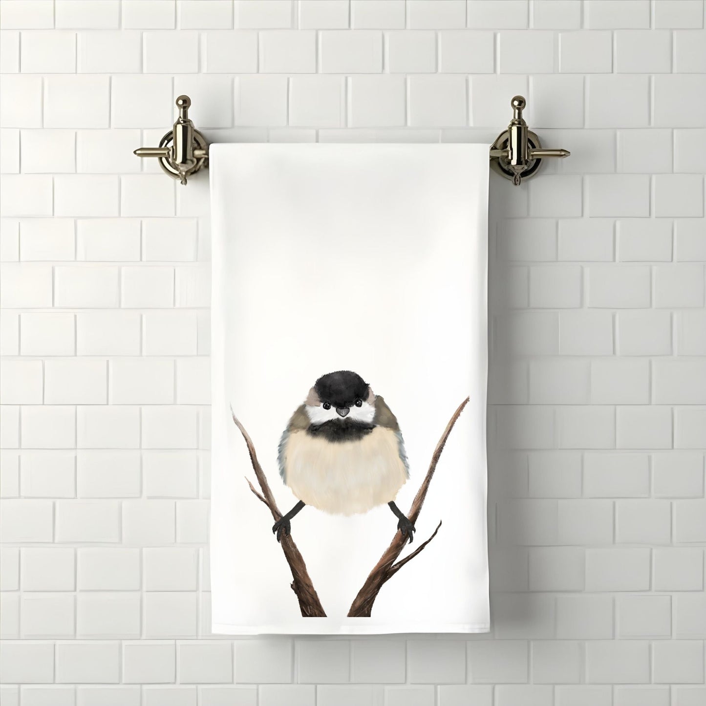 Chickadee Bird Bathroom Towel - MerikaArt