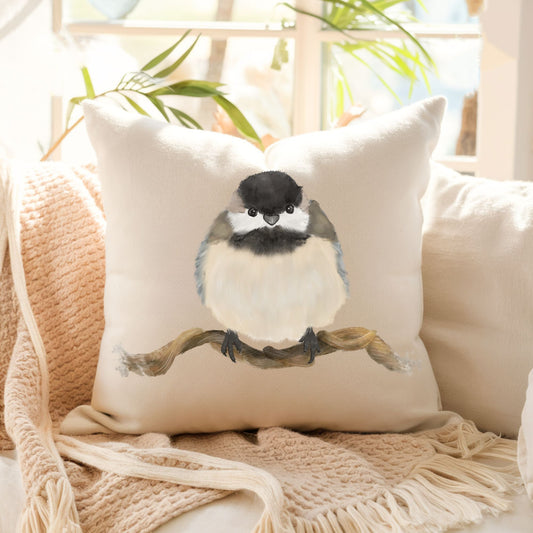 Chickadee Bird Pillow - MerikaArt