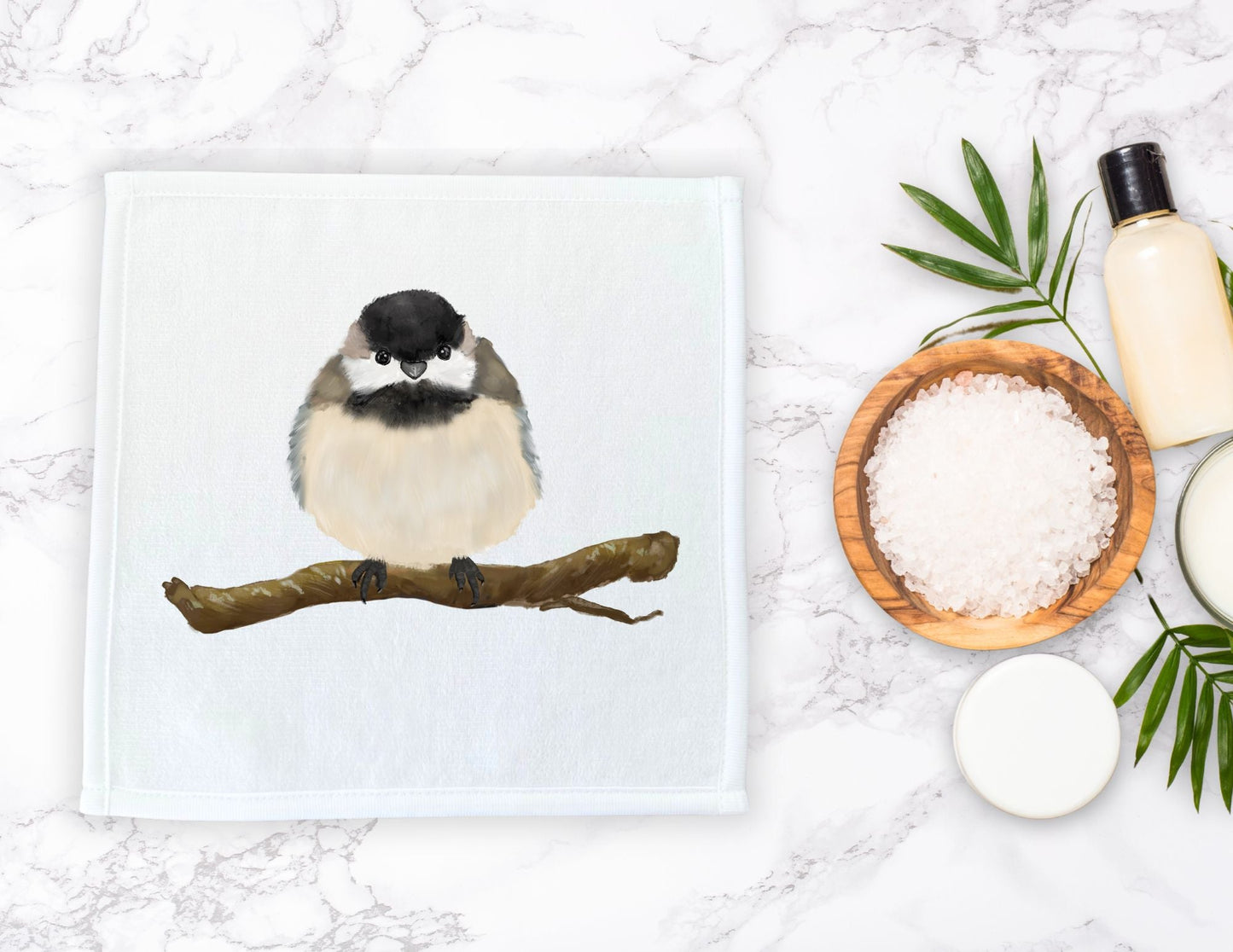 Chickadee Bird Washcloth - MerikaArt