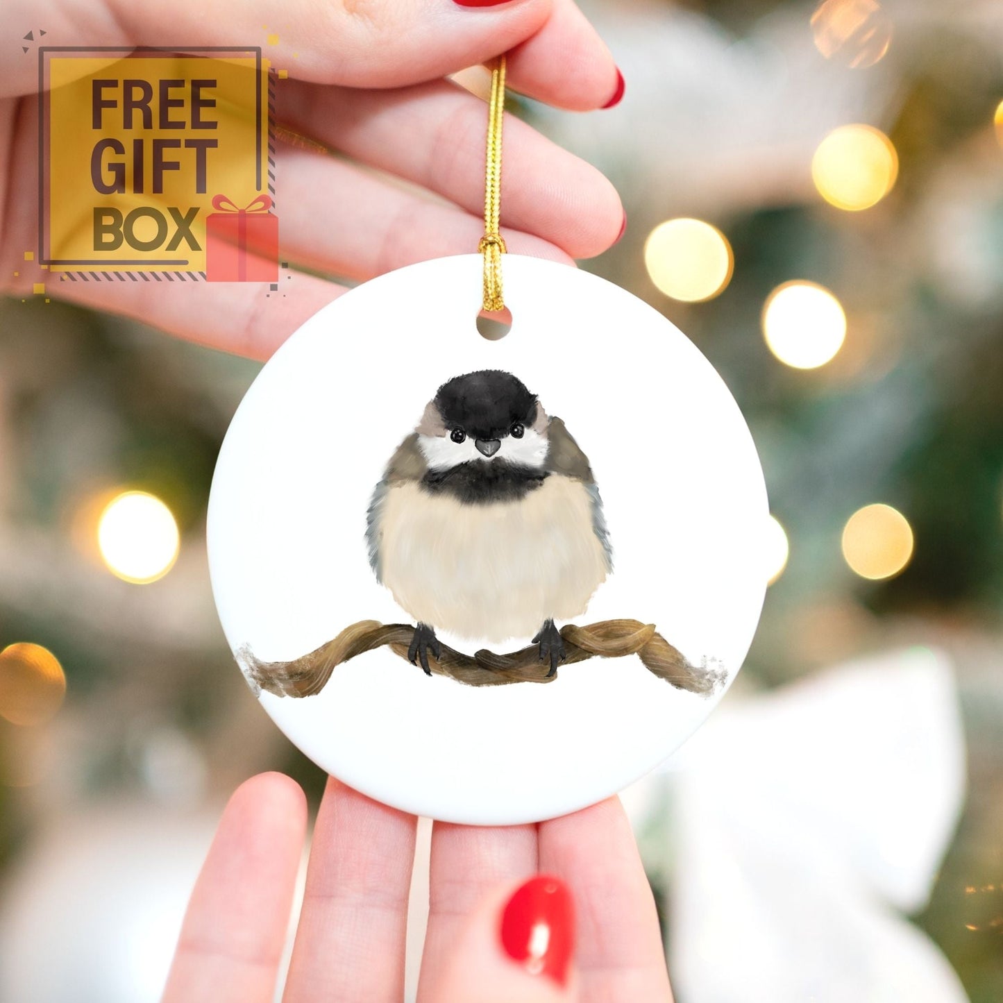 Chickadee Ceramic Ornament - MerikaArt