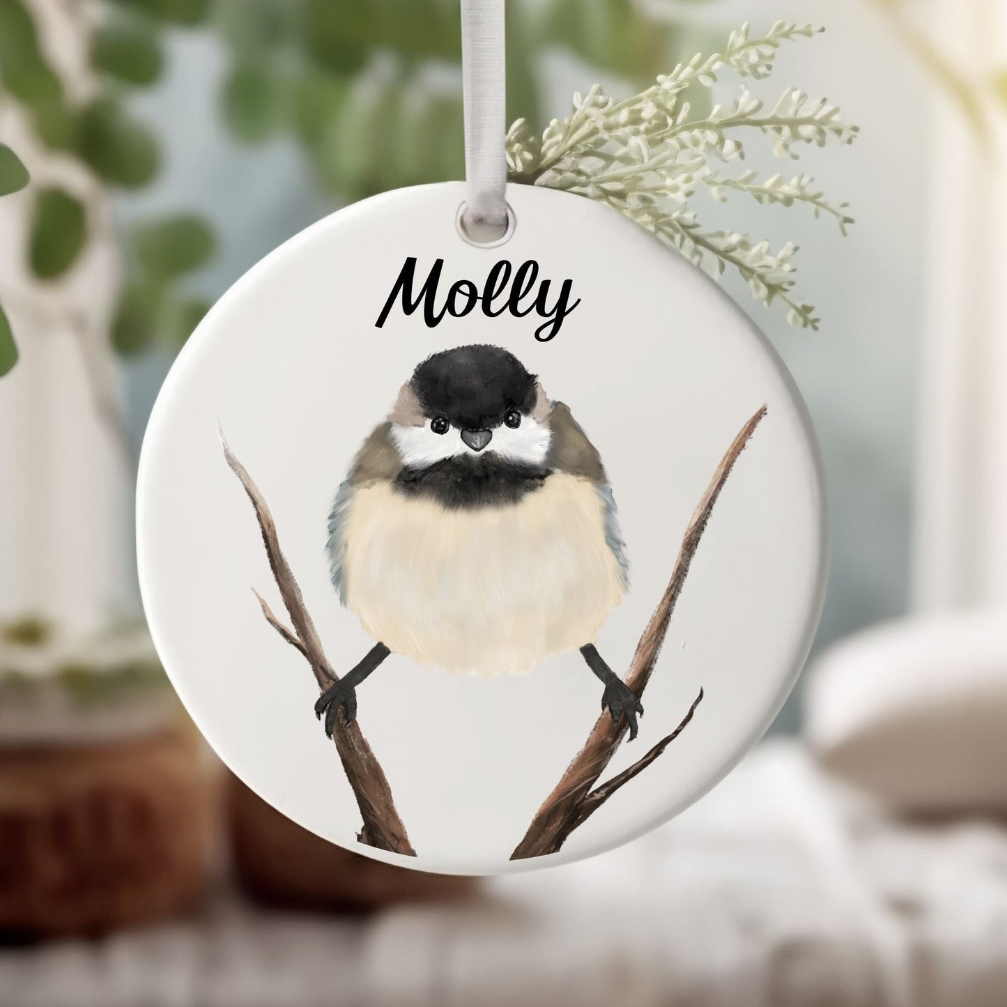 Chickadee Ceramic Ornament - MerikaArt