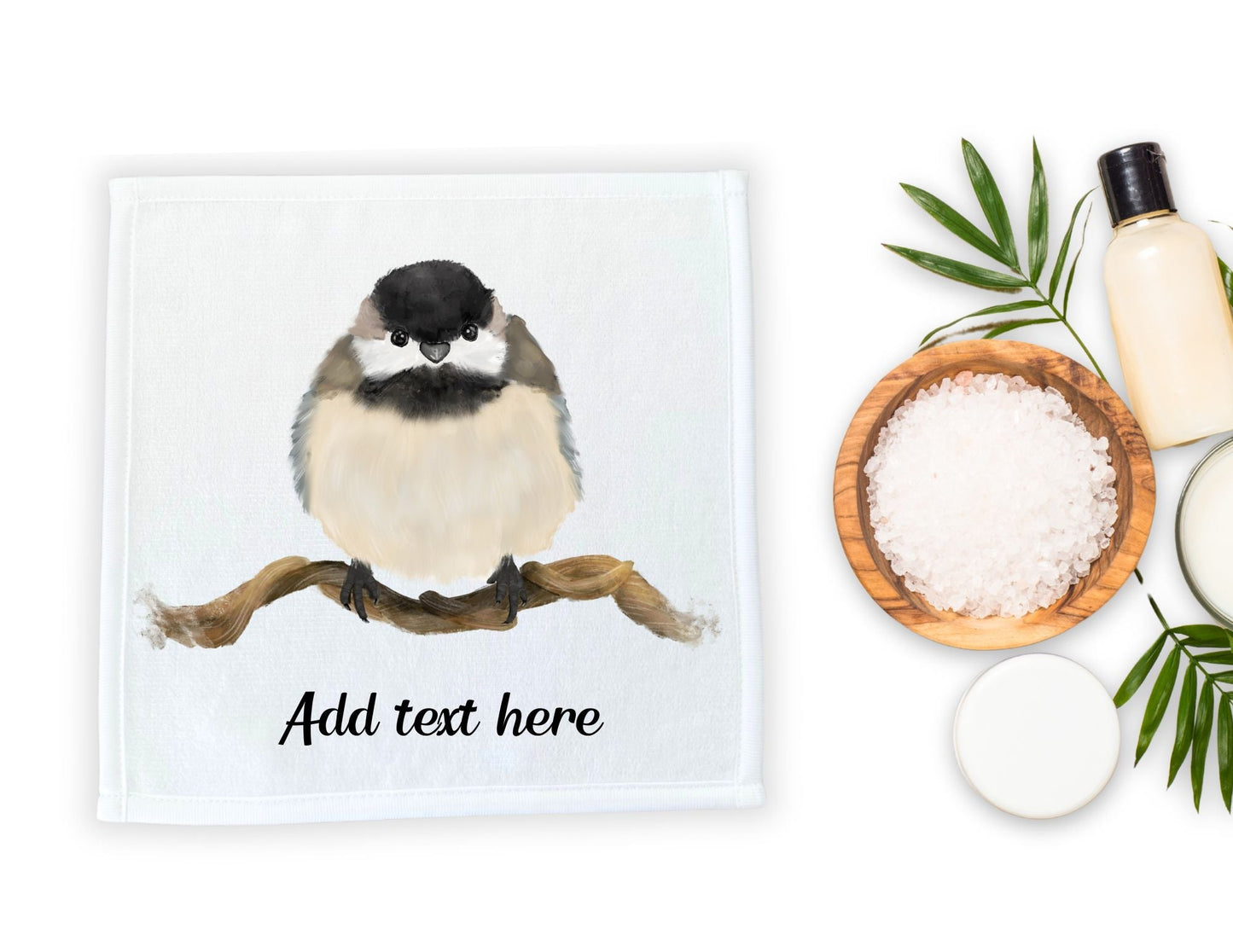 Chickadee on Branch Washcloth - MerikaArt