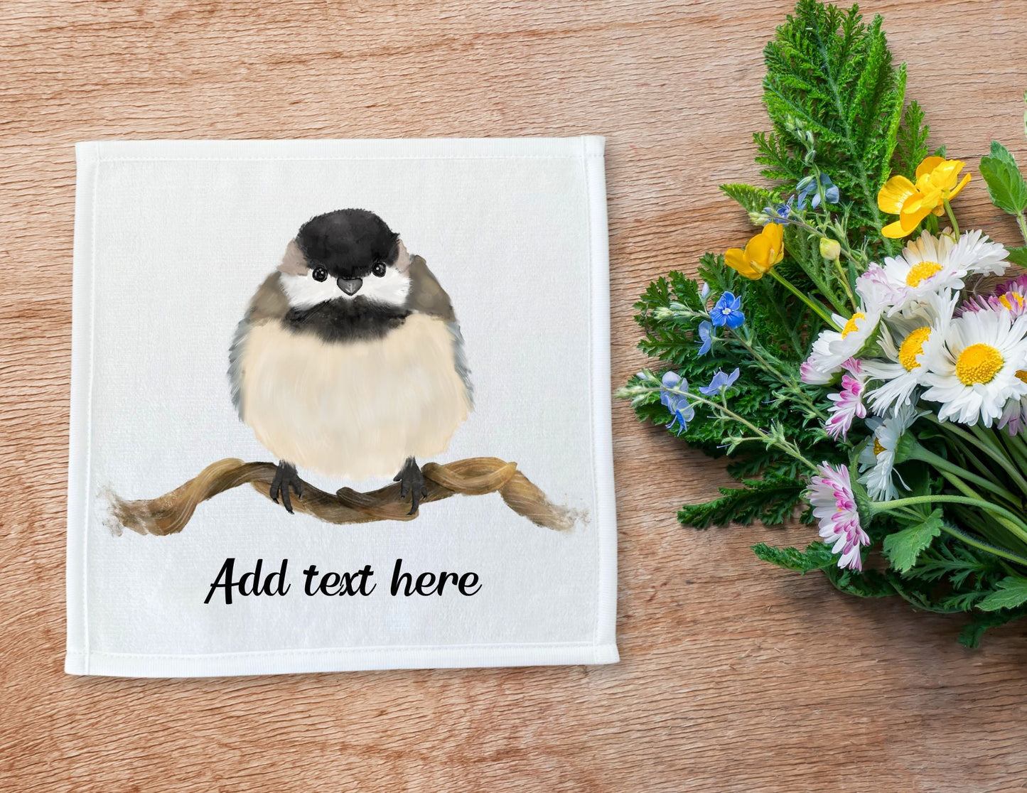 Chickadee on Branch Washcloth - MerikaArt