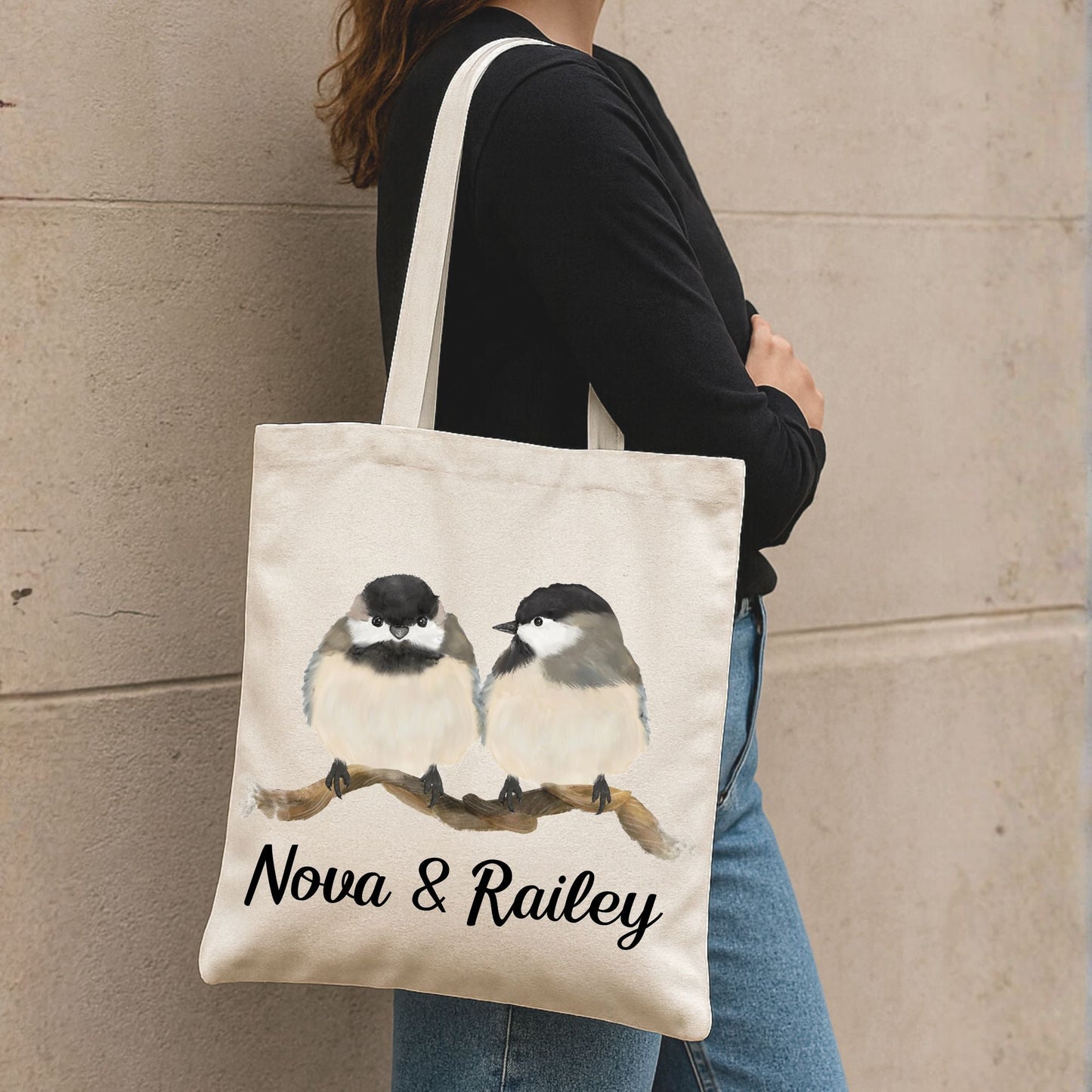 Chickadee Pair Canvas Tote Bag - MerikaArt
