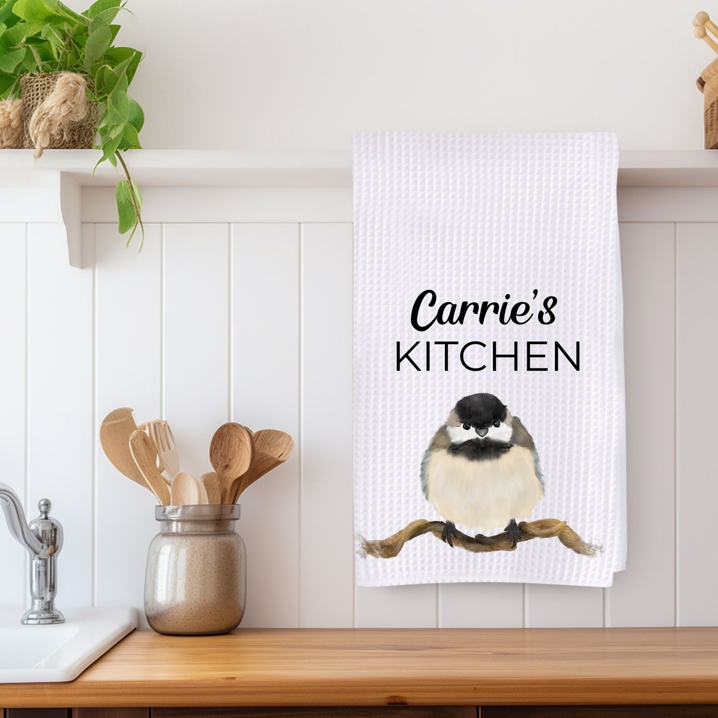 Chickadee Waffle Weave Kitchen Towel - MerikaArt