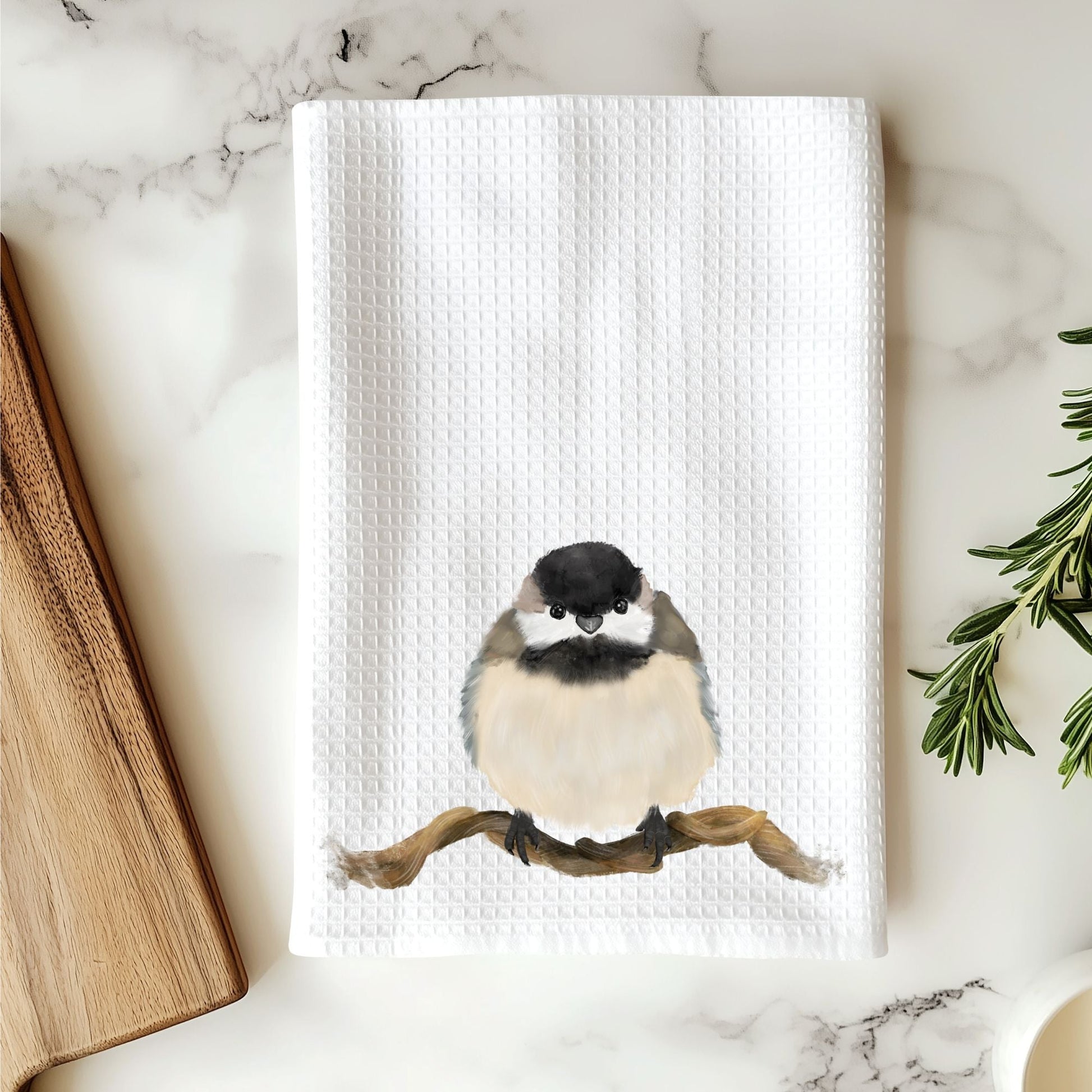 Chickadee Waffle Weave Kitchen Towel - MerikaArt