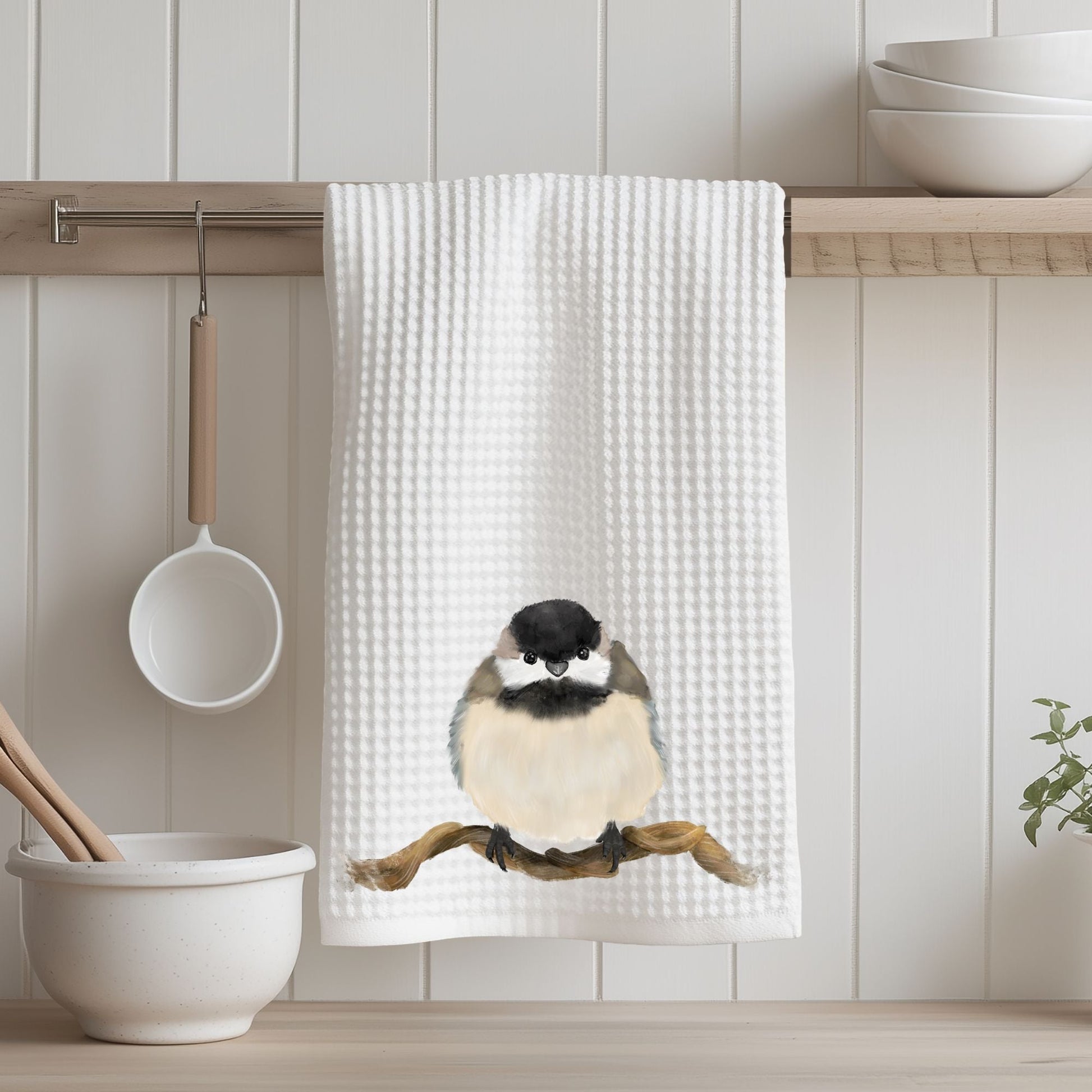 Chickadee Waffle Weave Kitchen Towel - MerikaArt