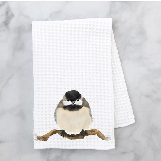 Chickadee Waffle Weave Kitchen Towel - MerikaArt