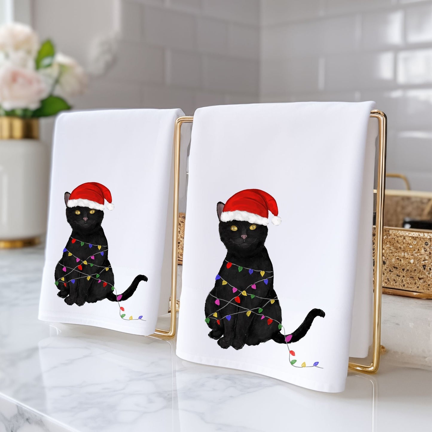 Christmas Black Cat Bathroom Towel - MerikaArt