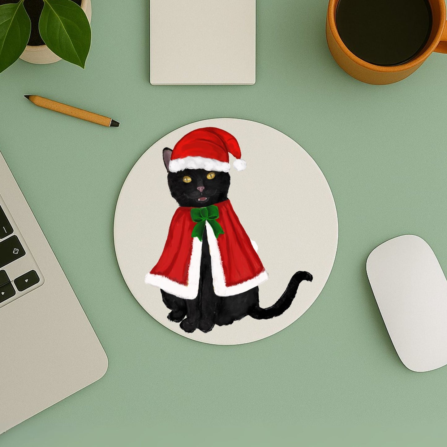 Christmas Black Cat Mousepad - MerikaArt