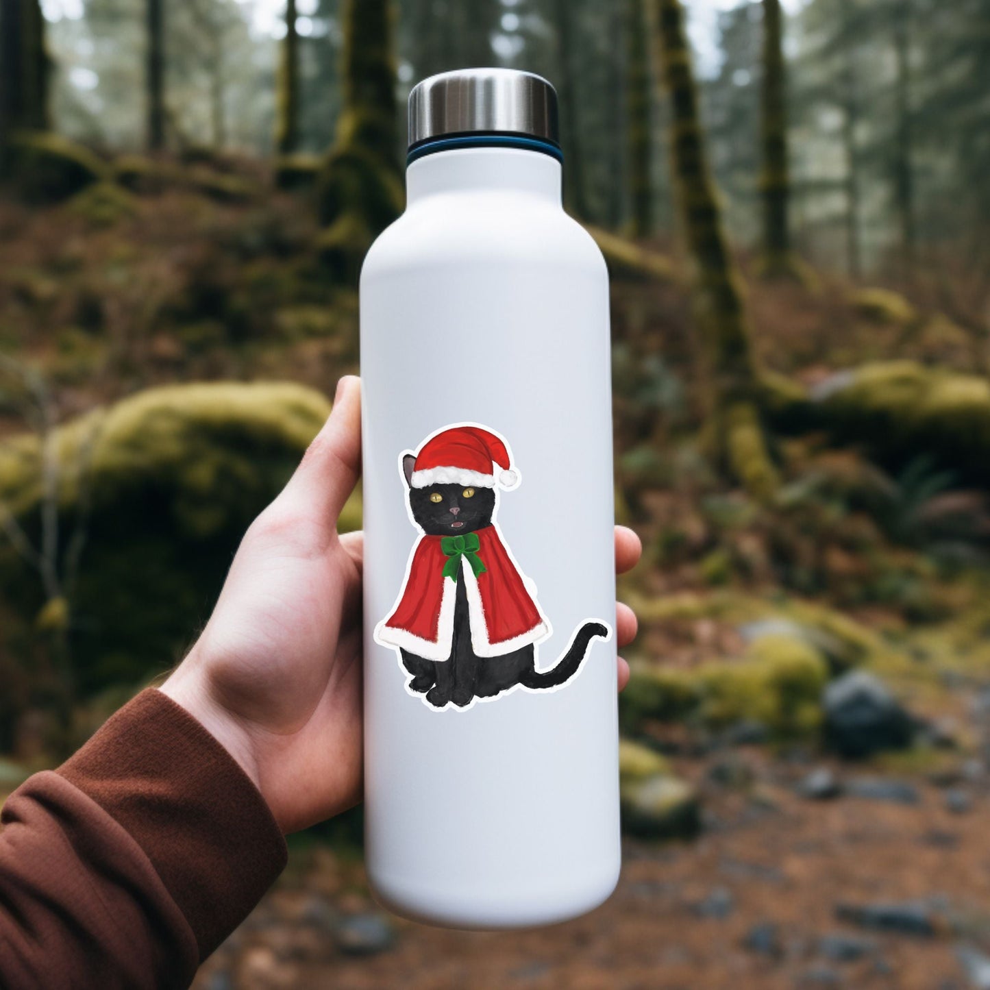 Christmas Black Cat Sticker - MerikaArt