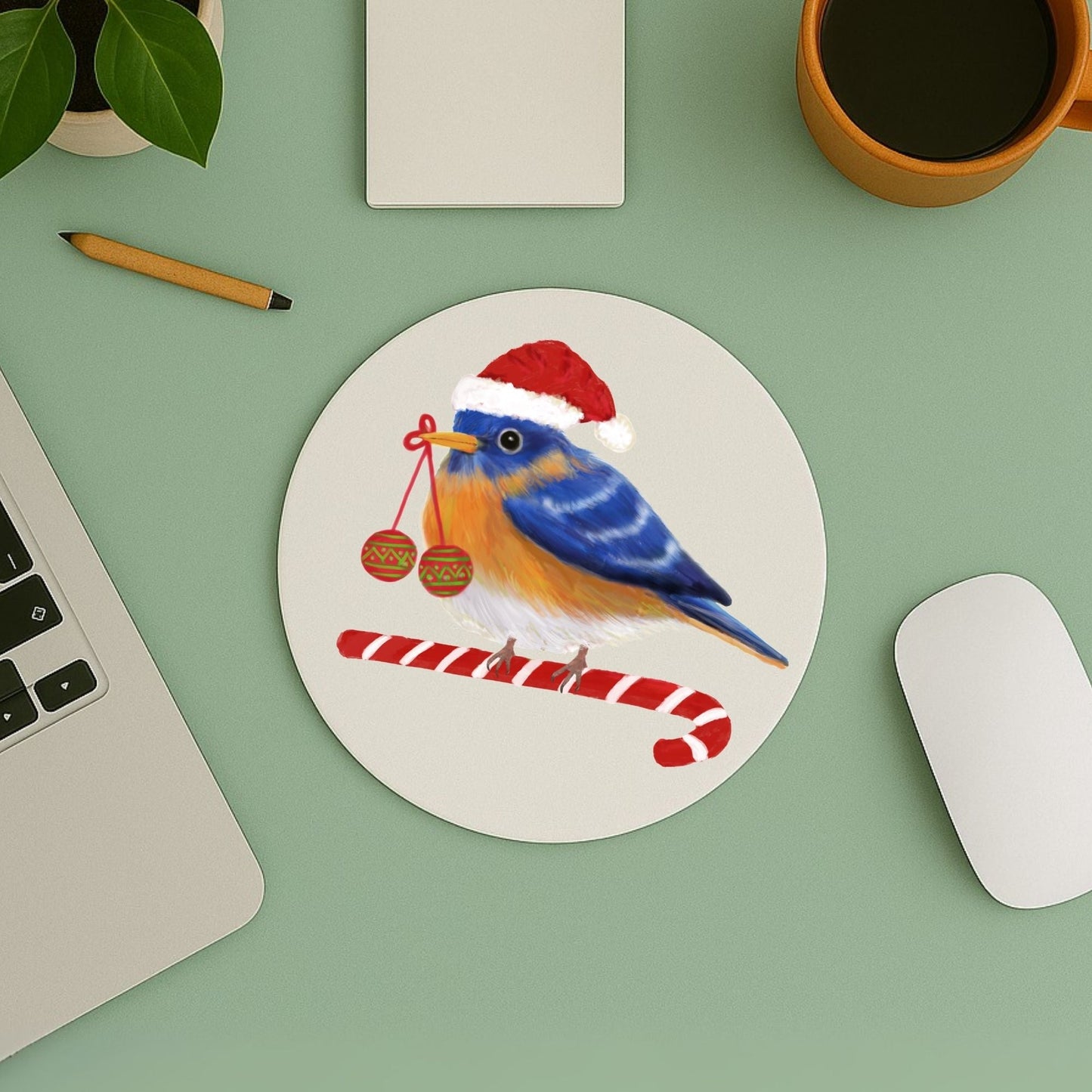 Christmas Bluebird Mousepad - MerikaArt
