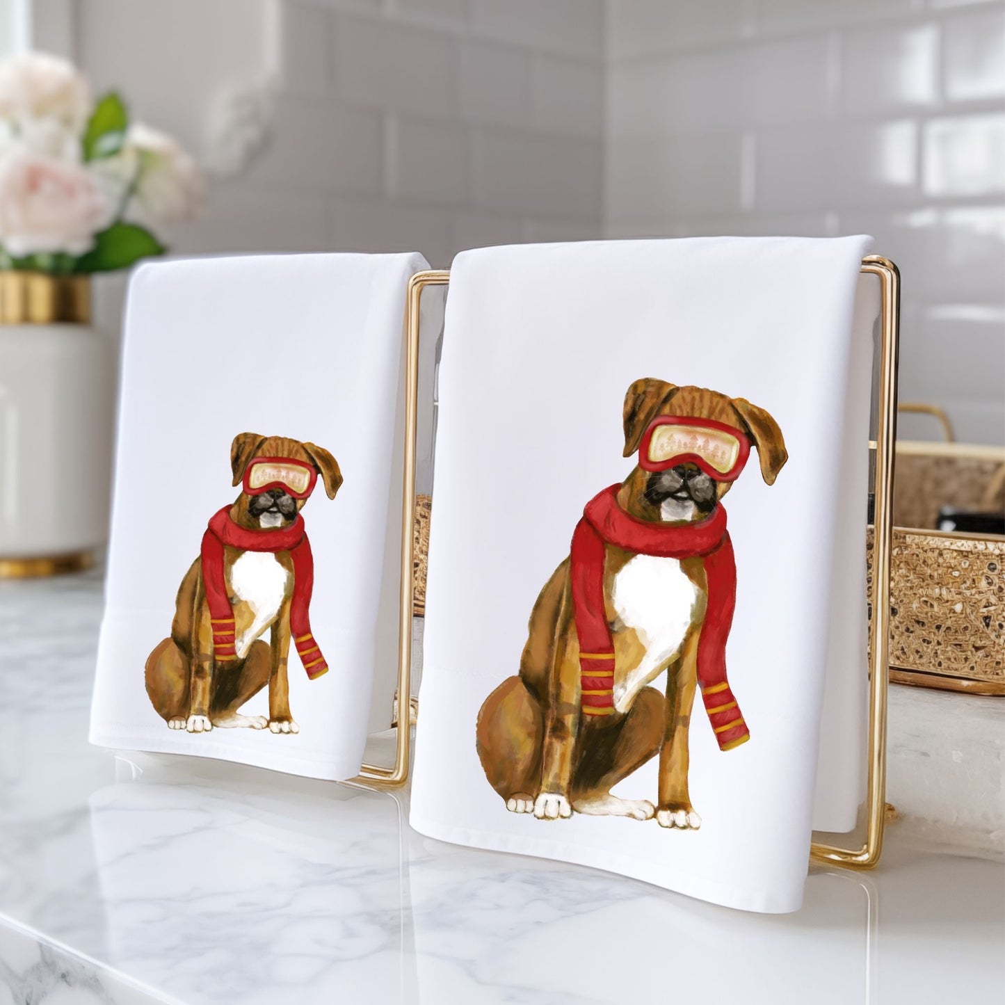 Christmas Boxer Dog Bathroom Towel - MerikaArt