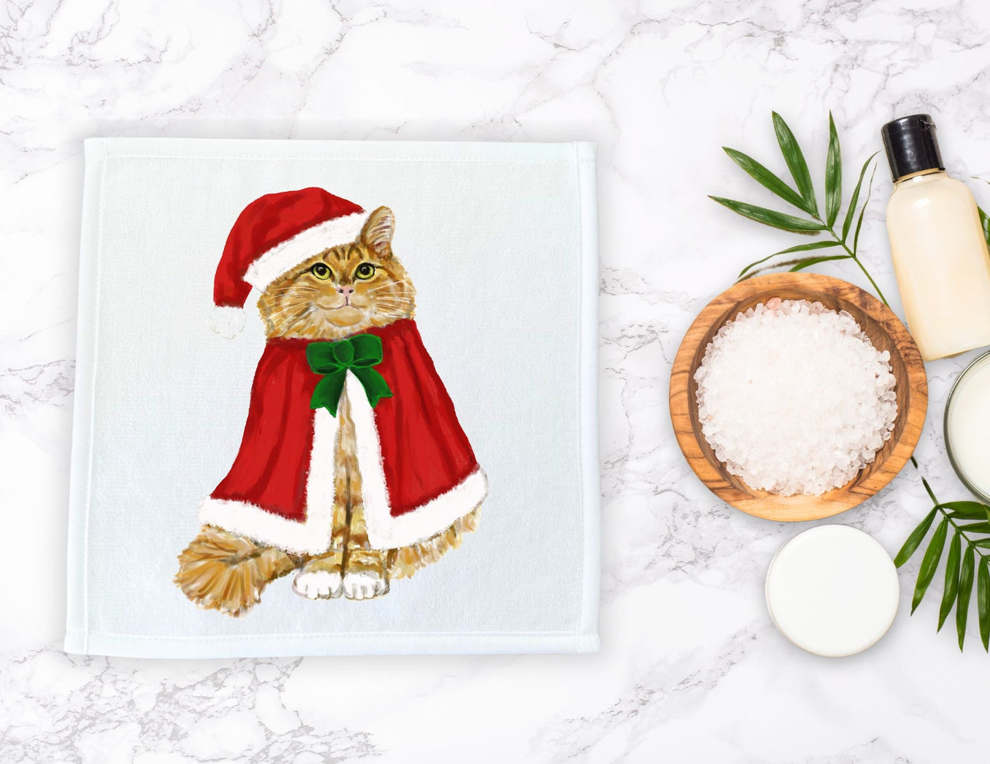 Christmas Cloak Orange Cat Washcloth - MerikaArt