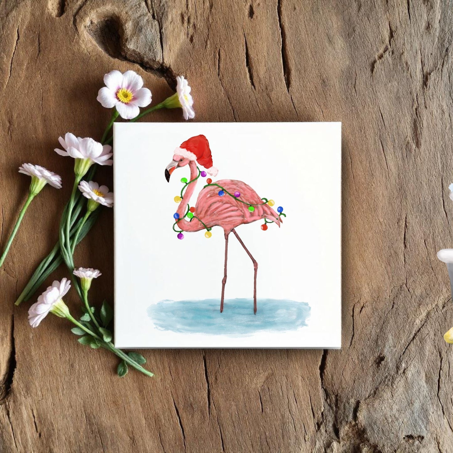 Christmas Flamingo Ceramic Tile – Festive Tropical Holiday Decor - MerikaArt