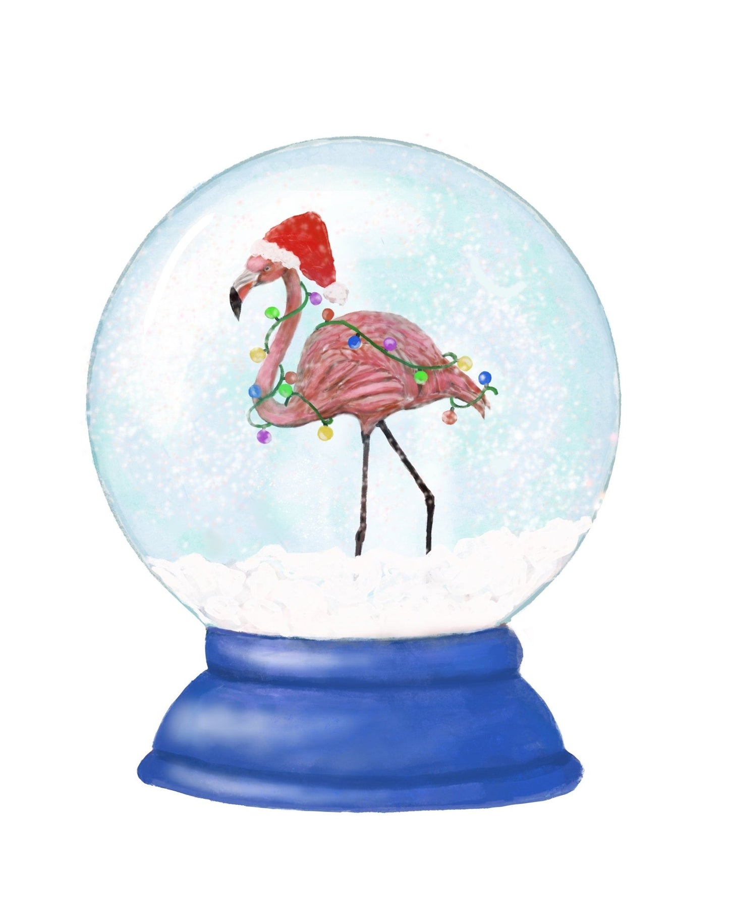 Christmas Flamingo Snow Globe Print, Winter Christmas Art, Flamingo Gift, New Years Art, Winter Home Decor, Xmas Snow Globe, Unique Wall Art - MerikaArt