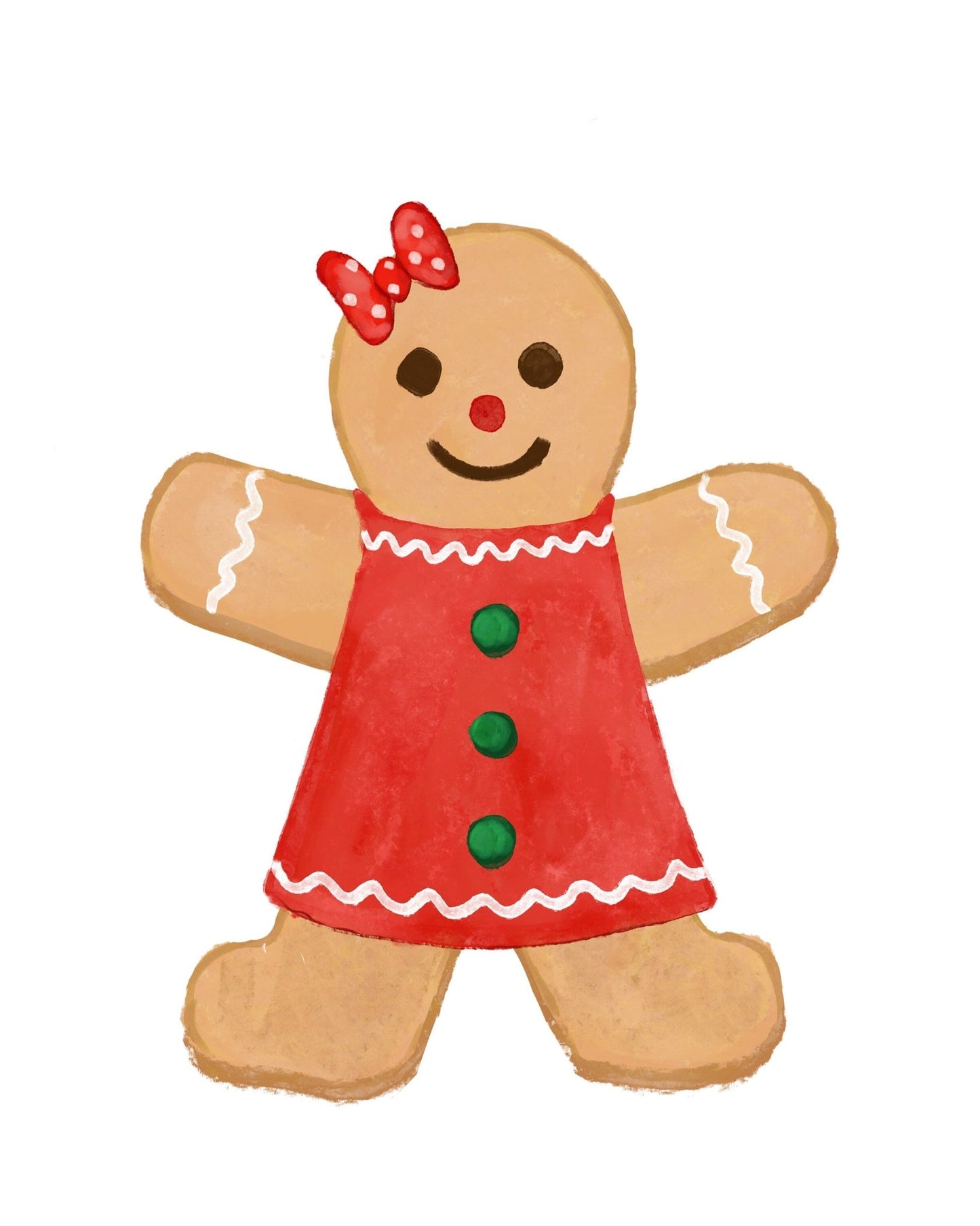 Christmas Gingerbread Lady Print, Winter Cookie Art, New Years Gift, Winter Home Decor, Xmas Gingerbread Man Artwork, Cute Winter Cookie Art - MerikaArt