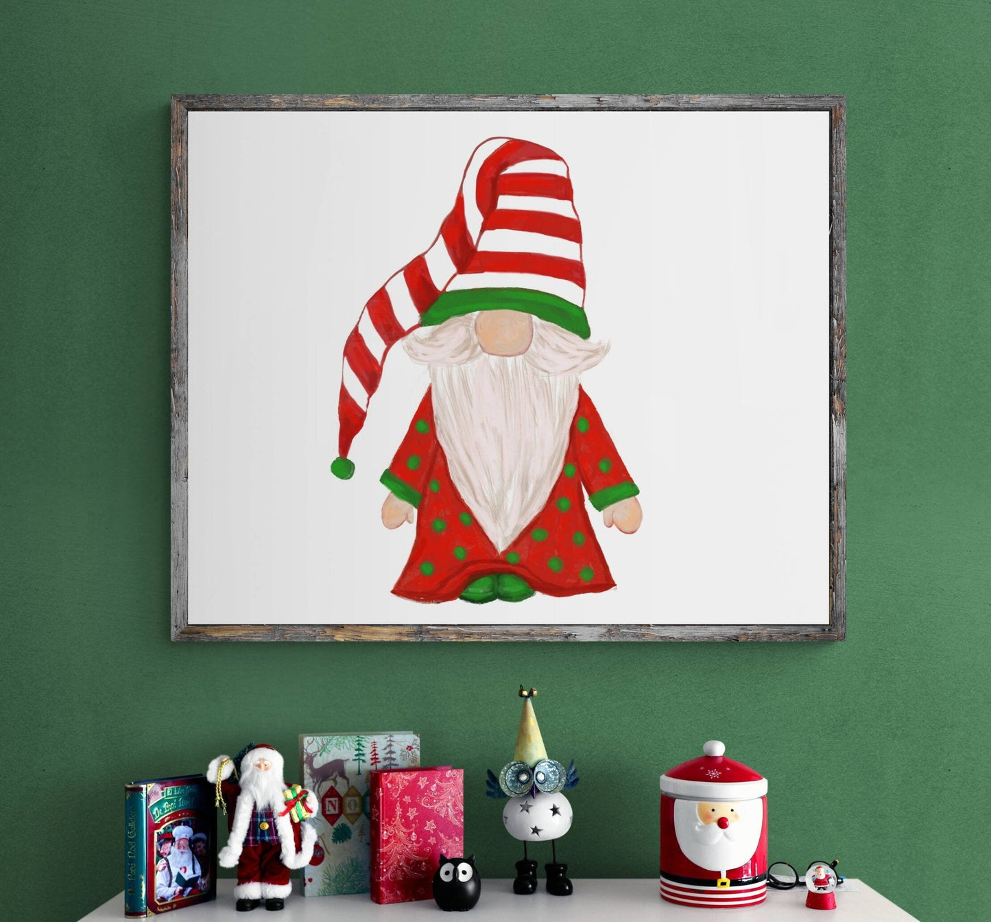 Christmas Gnome Print, Winter Christmas Art, Gnome Gift, New Years Art, Winter Home Decor, Xmas Gnome, Bird Portrait - MerikaArt
