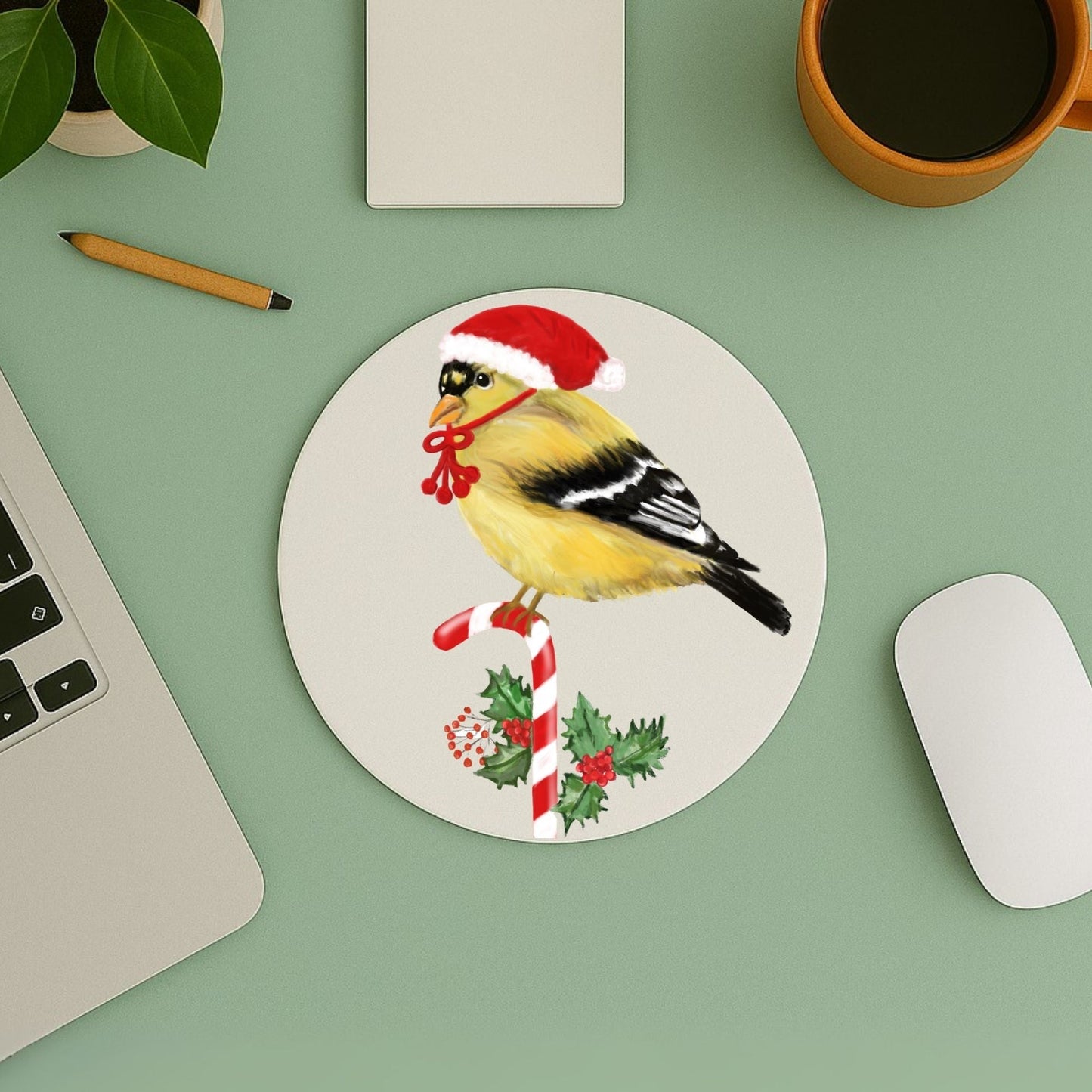 Christmas Goldfinch Mousepad - MerikaArt