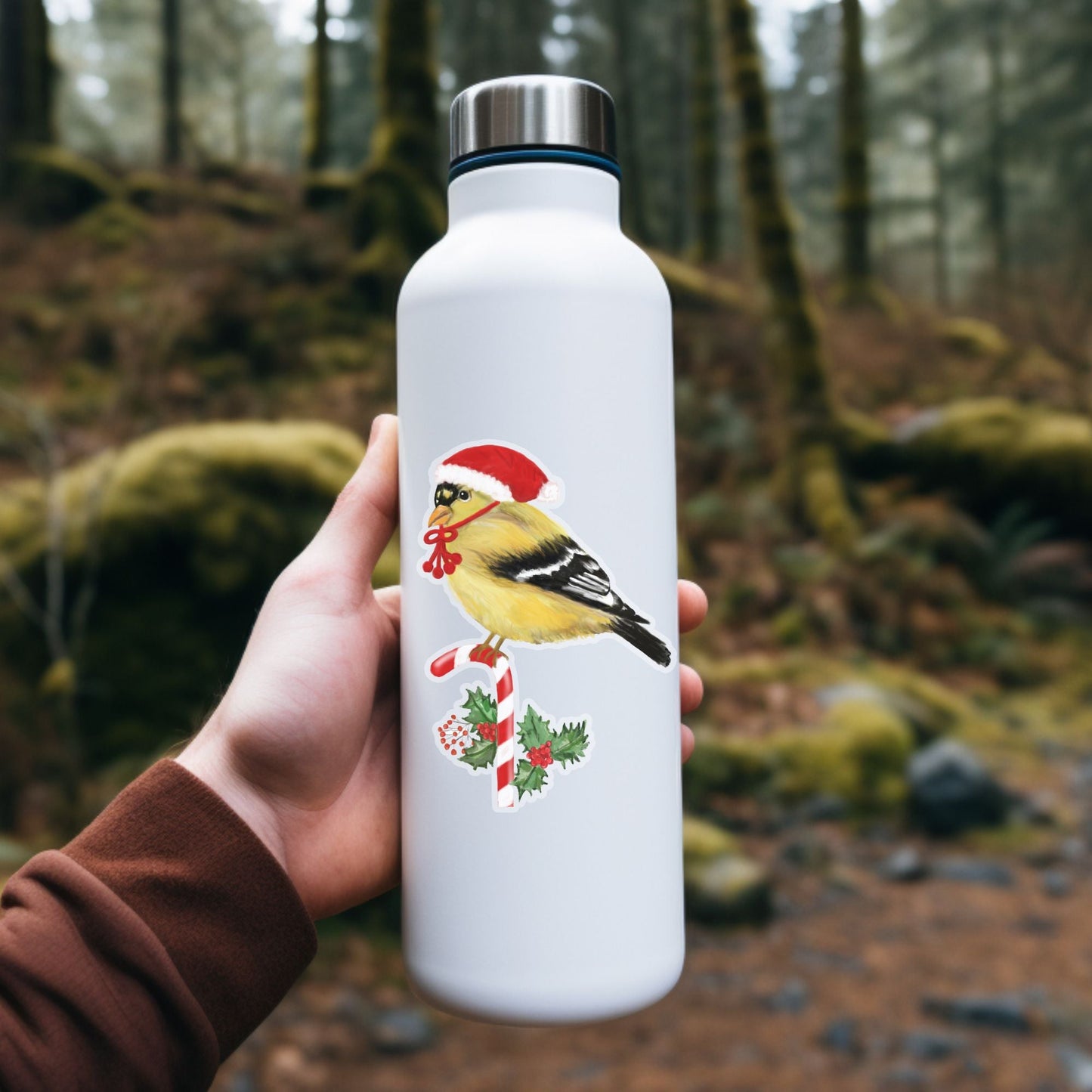 Christmas Goldfinch Sticker - MerikaArt