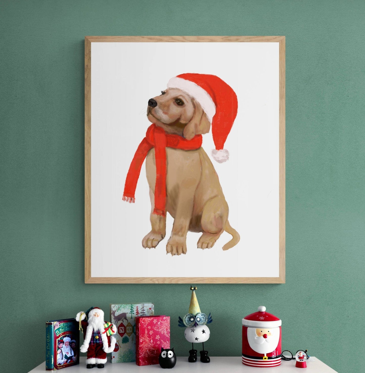 Christmas Labrador Print, Winter Dog Christmas Art, Labrador Gift, New Years Dog Art, Winter Home Decor, Christmas Animals, Puppy Portrait - MerikaArt