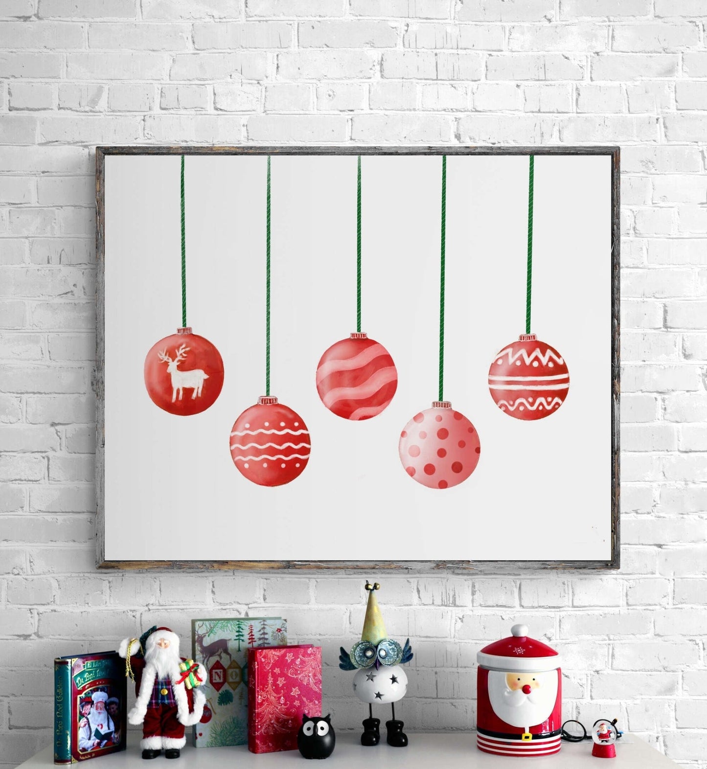 Christmas Ornaments Print, Winter Christmas Art, Merry Christmas Artwork, New Years Home Decor, Winter Home Decor, Xmas Holiday Decoration - MerikaArt