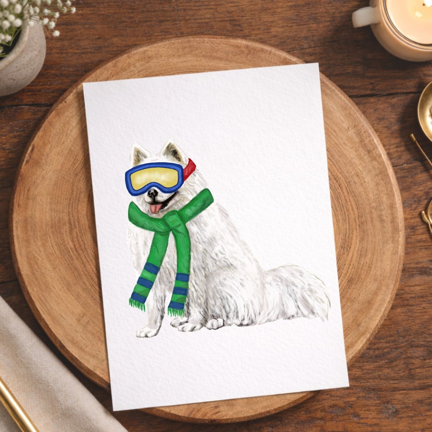 Christmas Samoyed Dog Postcard - MerikaArt