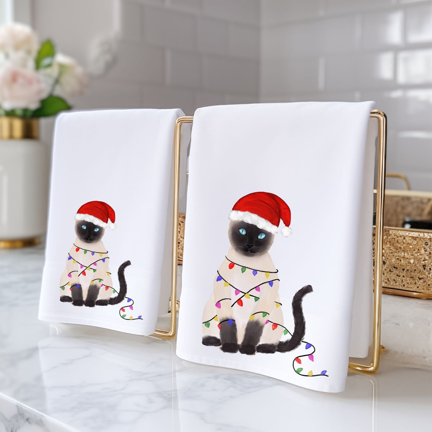 Christmas Siamese Cat Bathroom Towel - MerikaArt