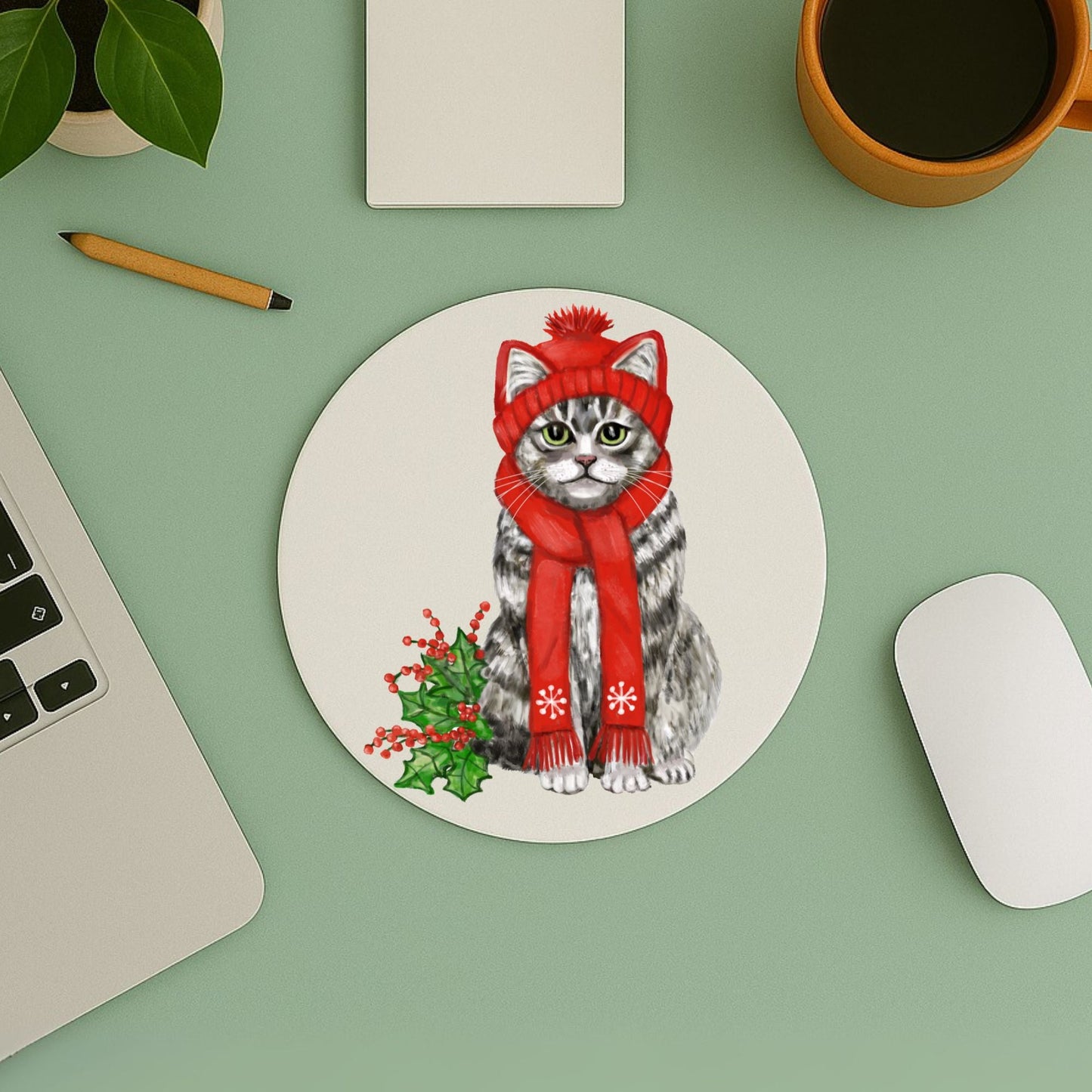 Christmas Tabby Cat Mousepad - MerikaArt