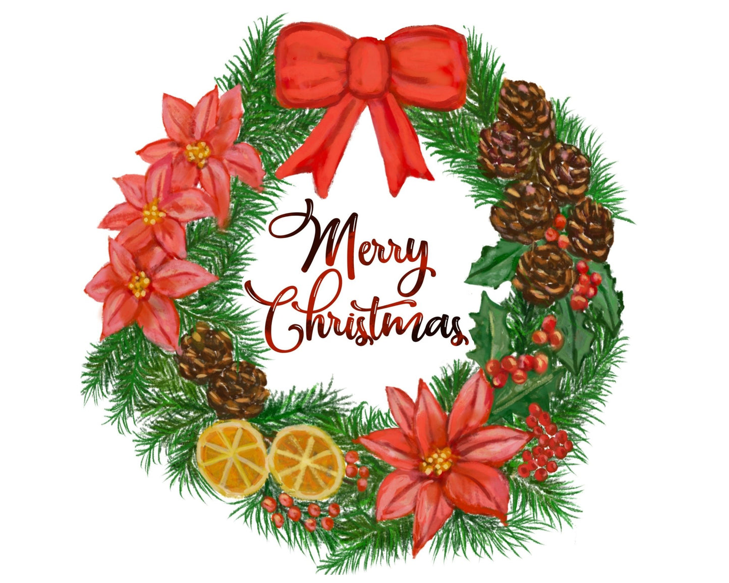 Christmas Wreath Art Print, Winter Christmas Art, Merry Christmas Sign, New Years Home Decor, Winter Home Decor, Xmas Holiday Decoration - MerikaArt