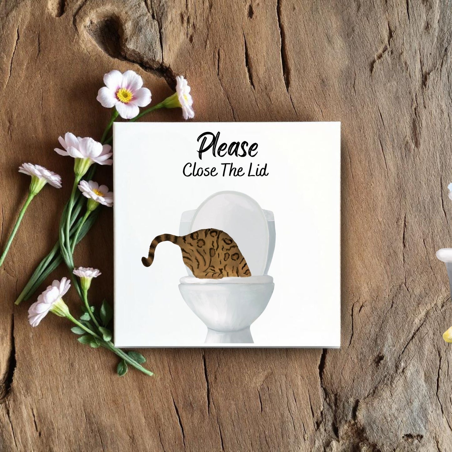 Close The Lid Leopard Cat Ceramic Tile - MerikaArt