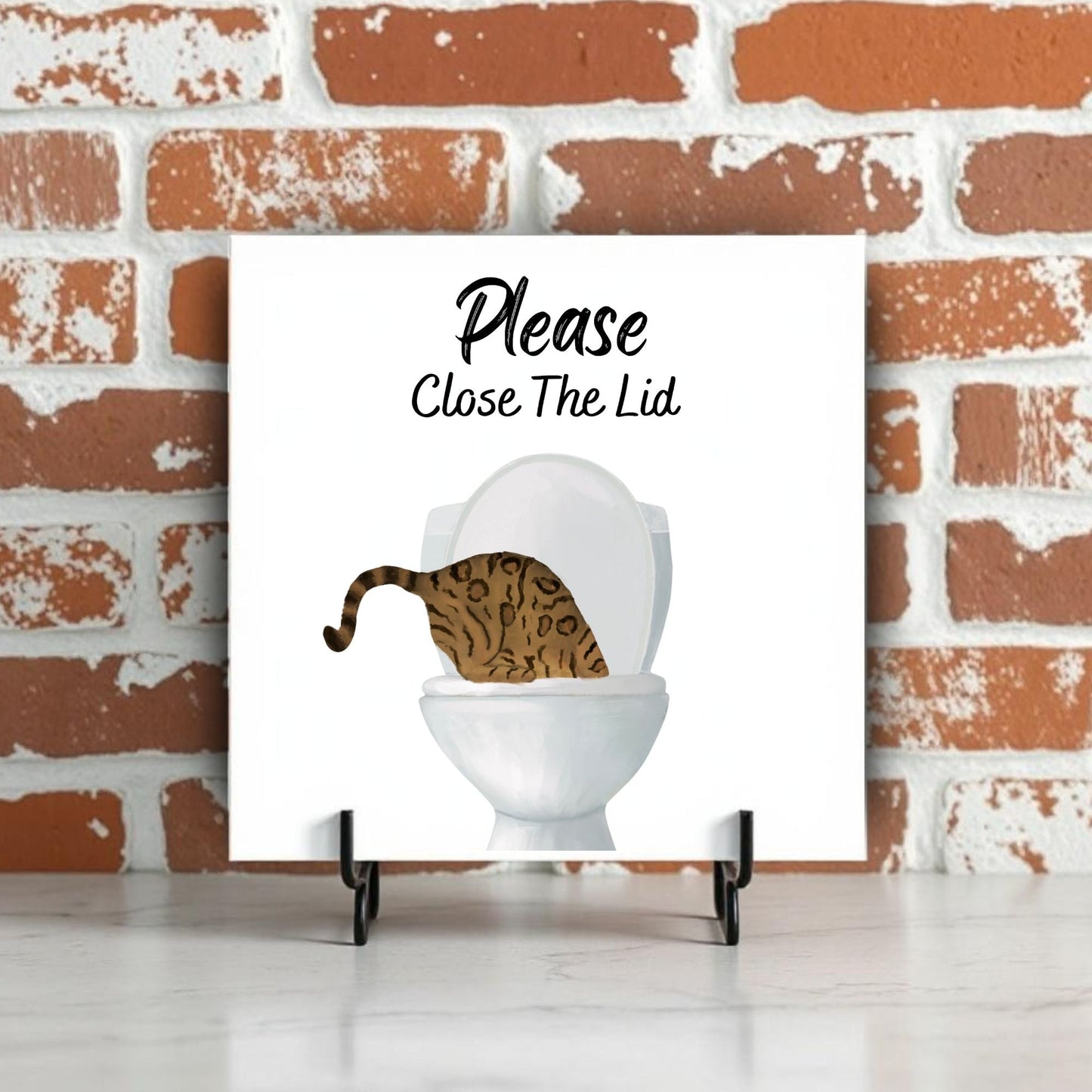 Close The Lid Leopard Cat Ceramic Tile - MerikaArt