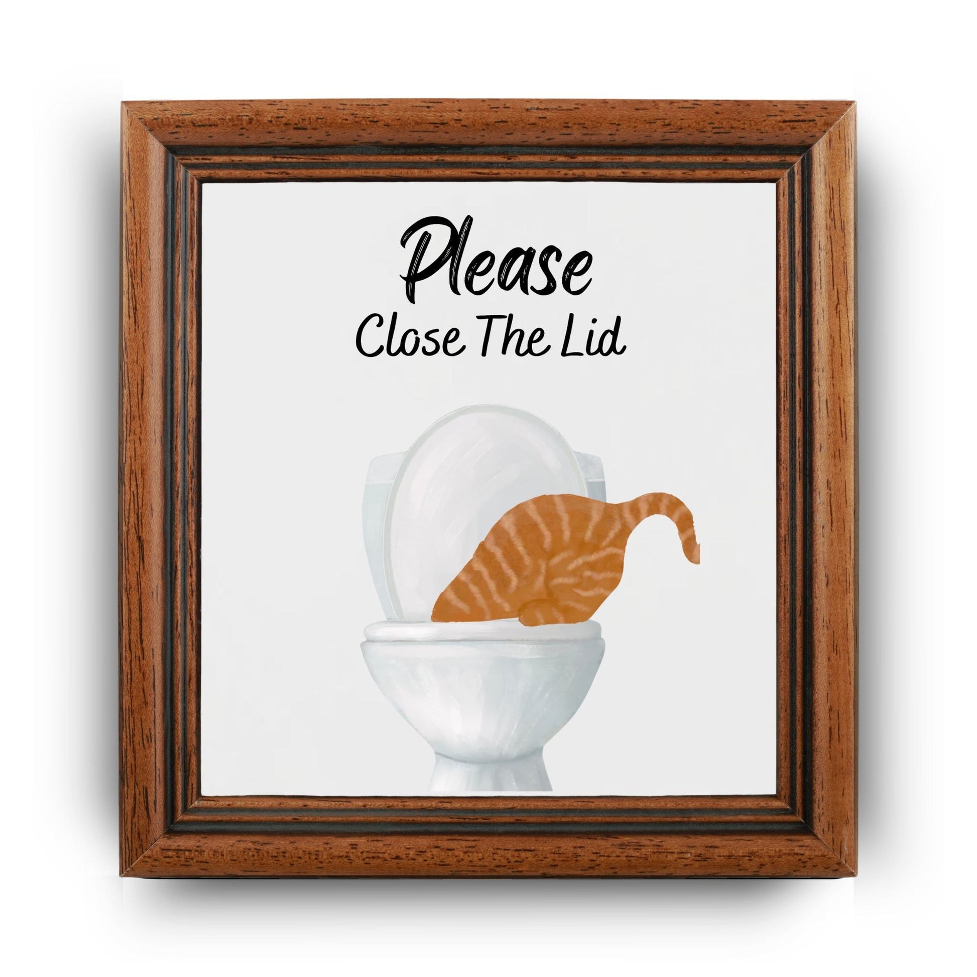 Close The Lid Orange Tabby Cat Ceramic Tile - MerikaArt