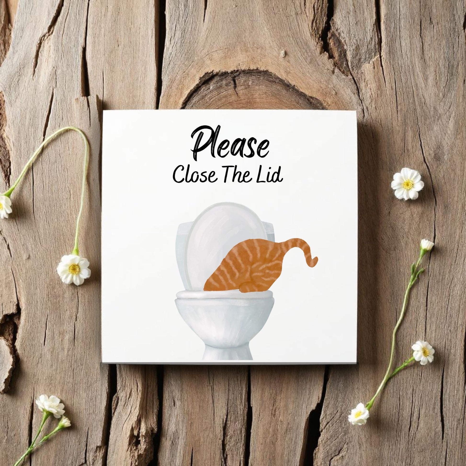 Close The Lid Orange Tabby Cat Ceramic Tile - MerikaArt