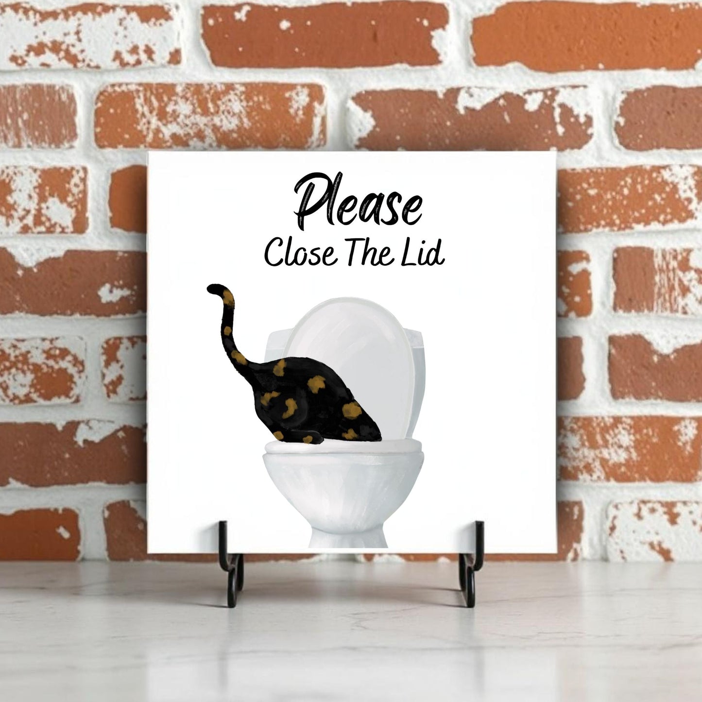 Close The Lid Spotted Cat Ceramic Tile - MerikaArt
