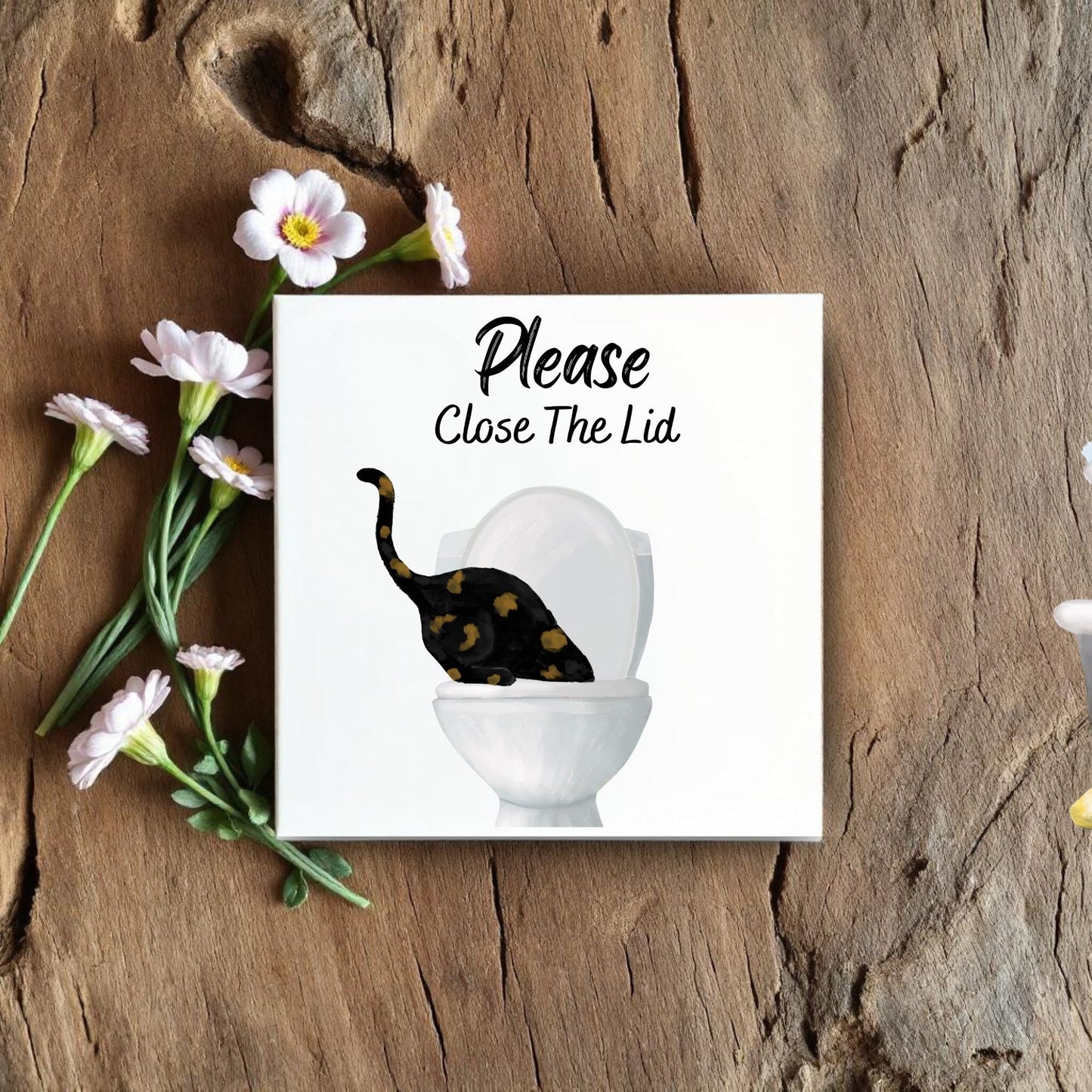 Close The Lid Spotted Cat Ceramic Tile - MerikaArt