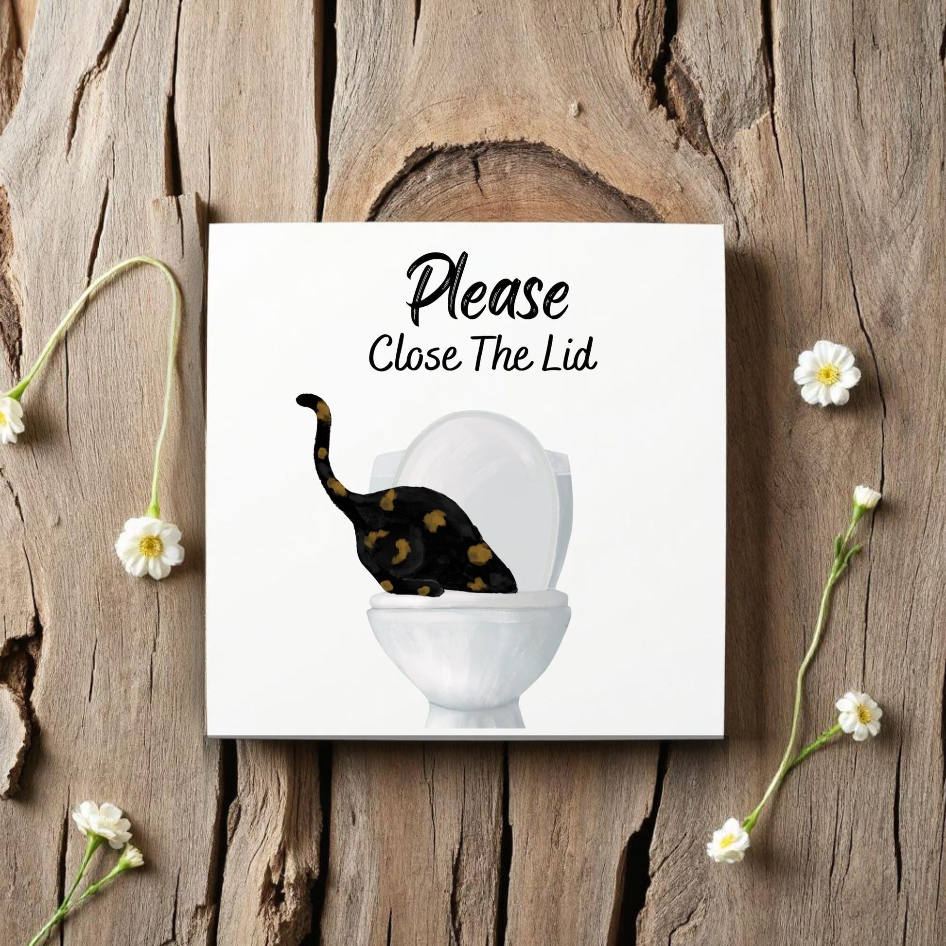Close The Lid Spotted Cat Ceramic Tile - MerikaArt