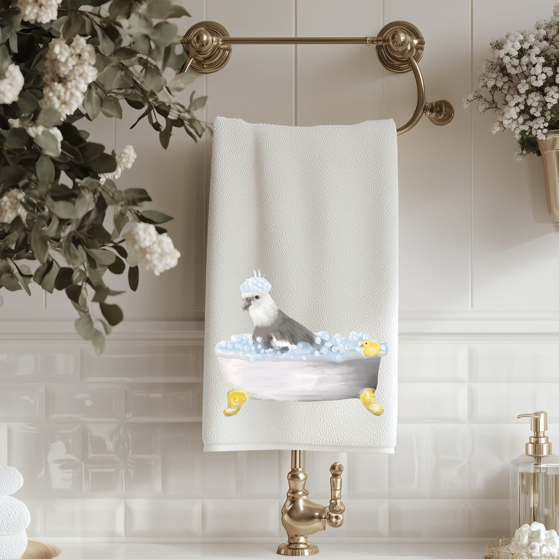 Cockatiel Bath Time Towel - MerikaArt