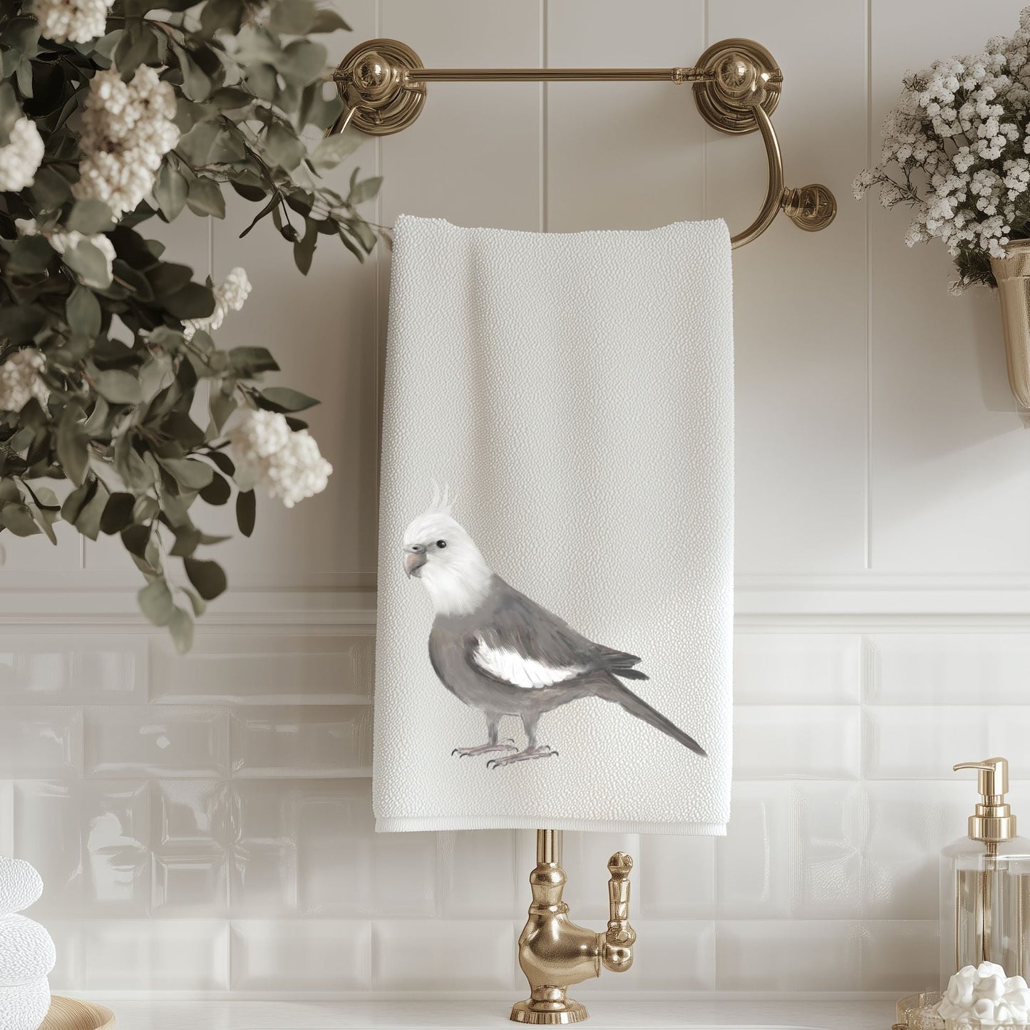 Cockatiel Bird Bathroom Towel - MerikaArt