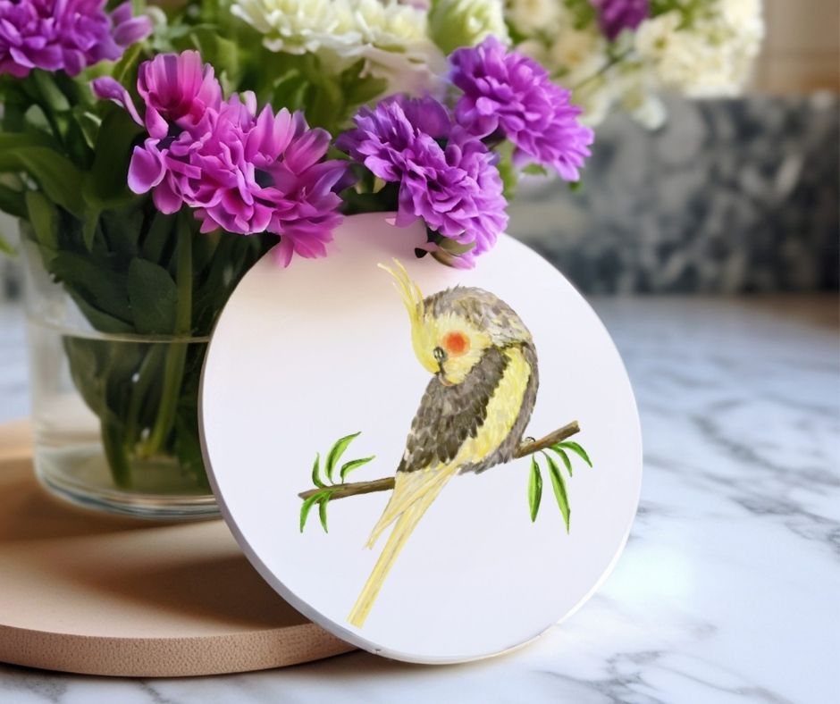 Cockatiel Ceramic Coaster - MerikaArt