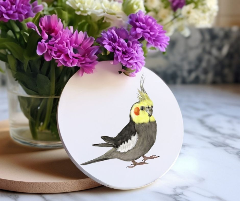 Cockatiel Ceramic Coaster - MerikaArt