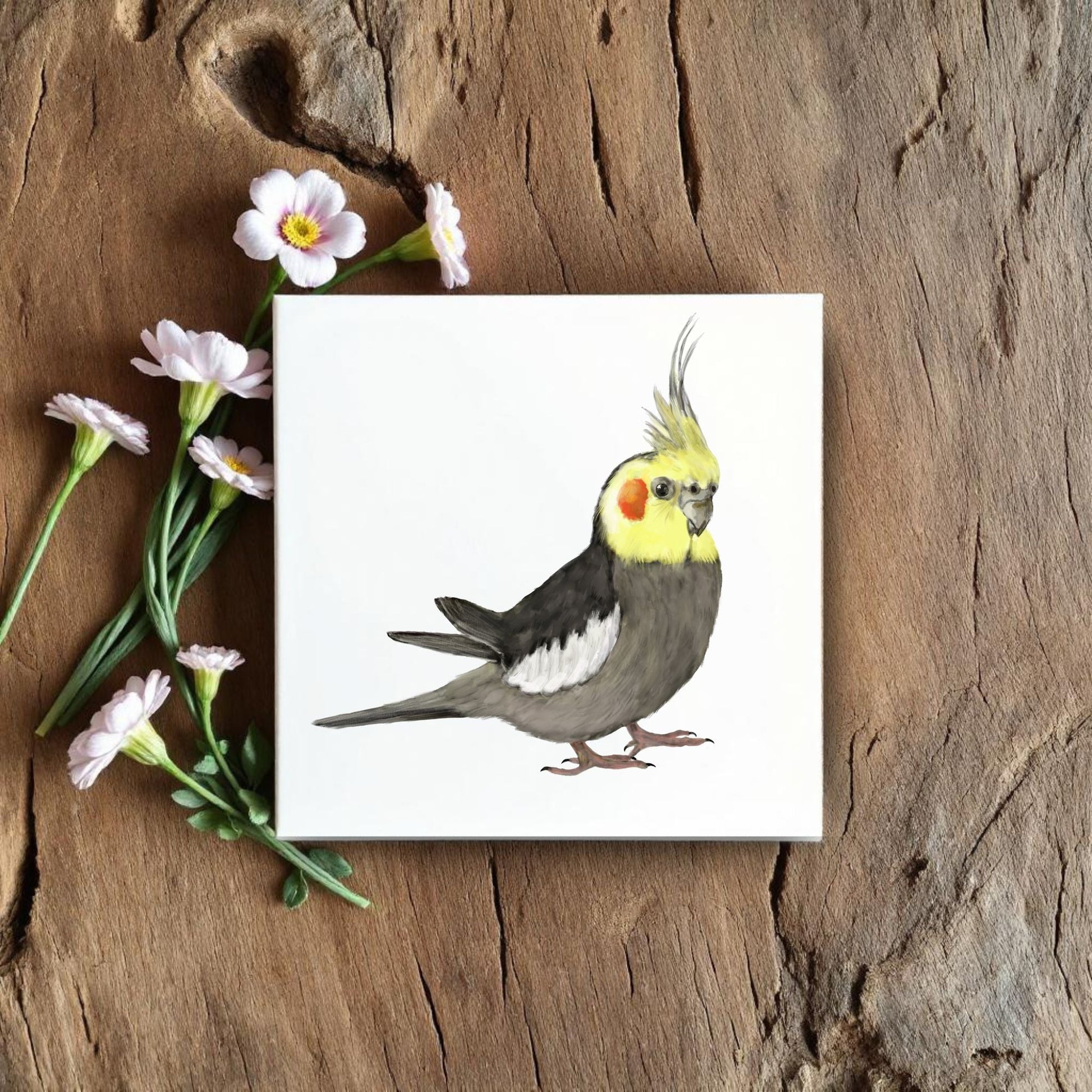 Cockatiel Ceramic Tile – Handcrafted Bird Lover Decor - MerikaArt